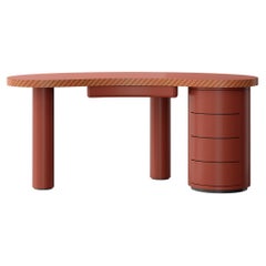 Curved Shape Top Glossy Red Desk with Striped Edge by Ultramobili