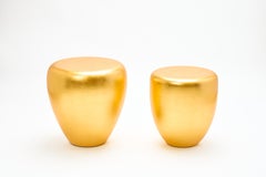 Unique Medium Satin Varnish Yellow Gold Leaf Side Table DOT, Reda Amalou Design