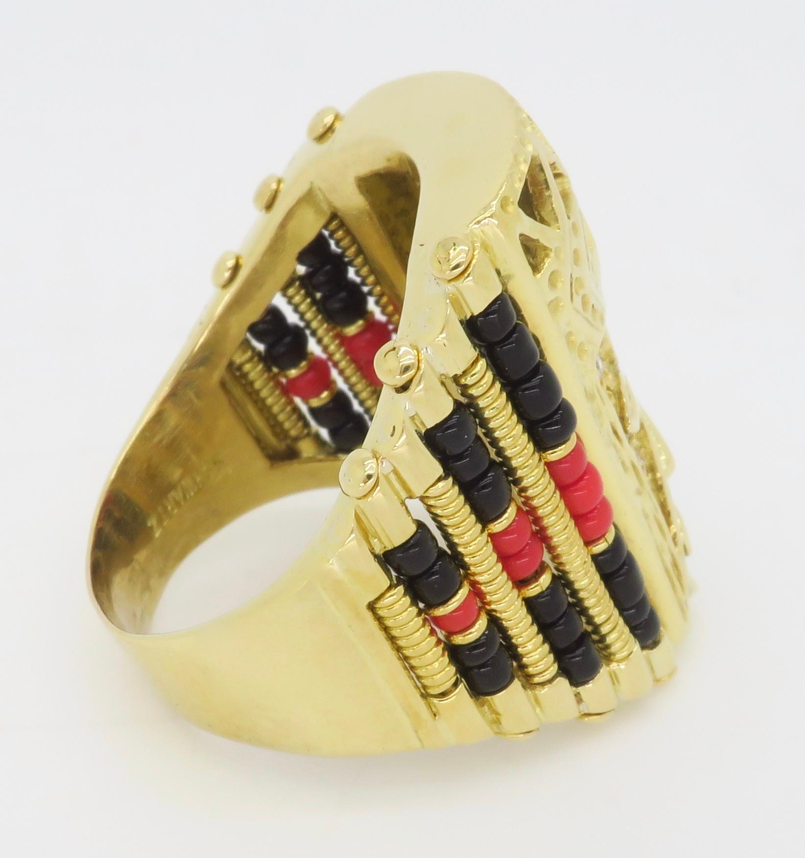Unique Men's Diamond Cultural Ring in 18k Yellow Gold  For Sale 6