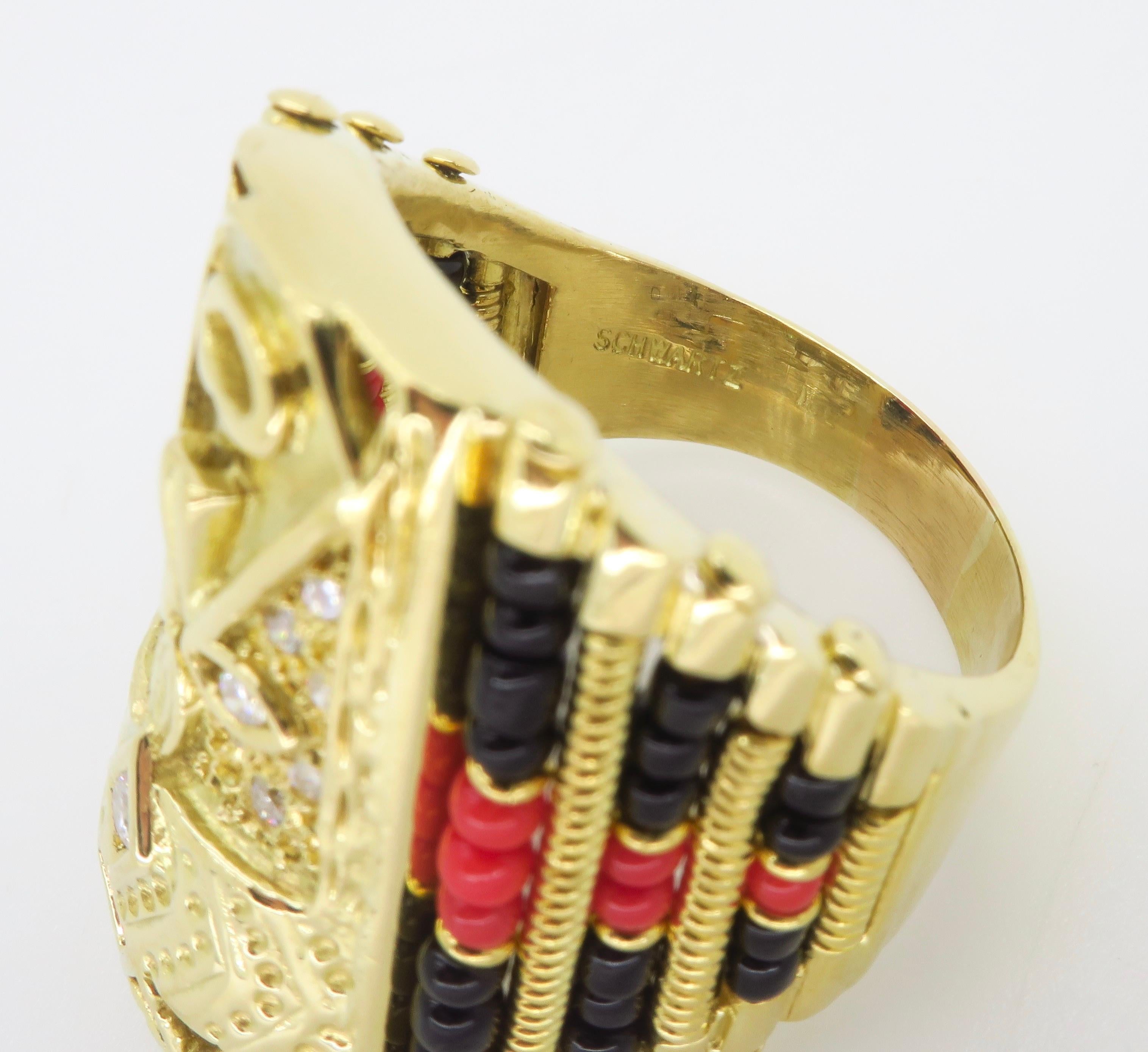 Unique Men's Diamond Cultural Ring in 18k Yellow Gold  For Sale 8
