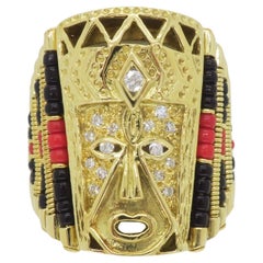 Unique Men's Diamond Cultural Ring in 18k Yellow Gold