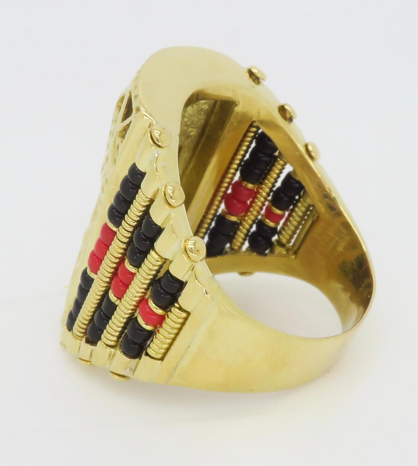Unique Men's Diamond Cultural Ring in 18k Yellow Gold  For Sale 4