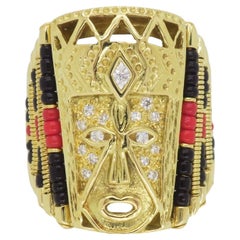 Unique Men's Diamond Cultural Ring in 18k Yellow Gold 