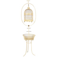 Antique Unique Metal Bird Cage on Stand, Italy, 1950
