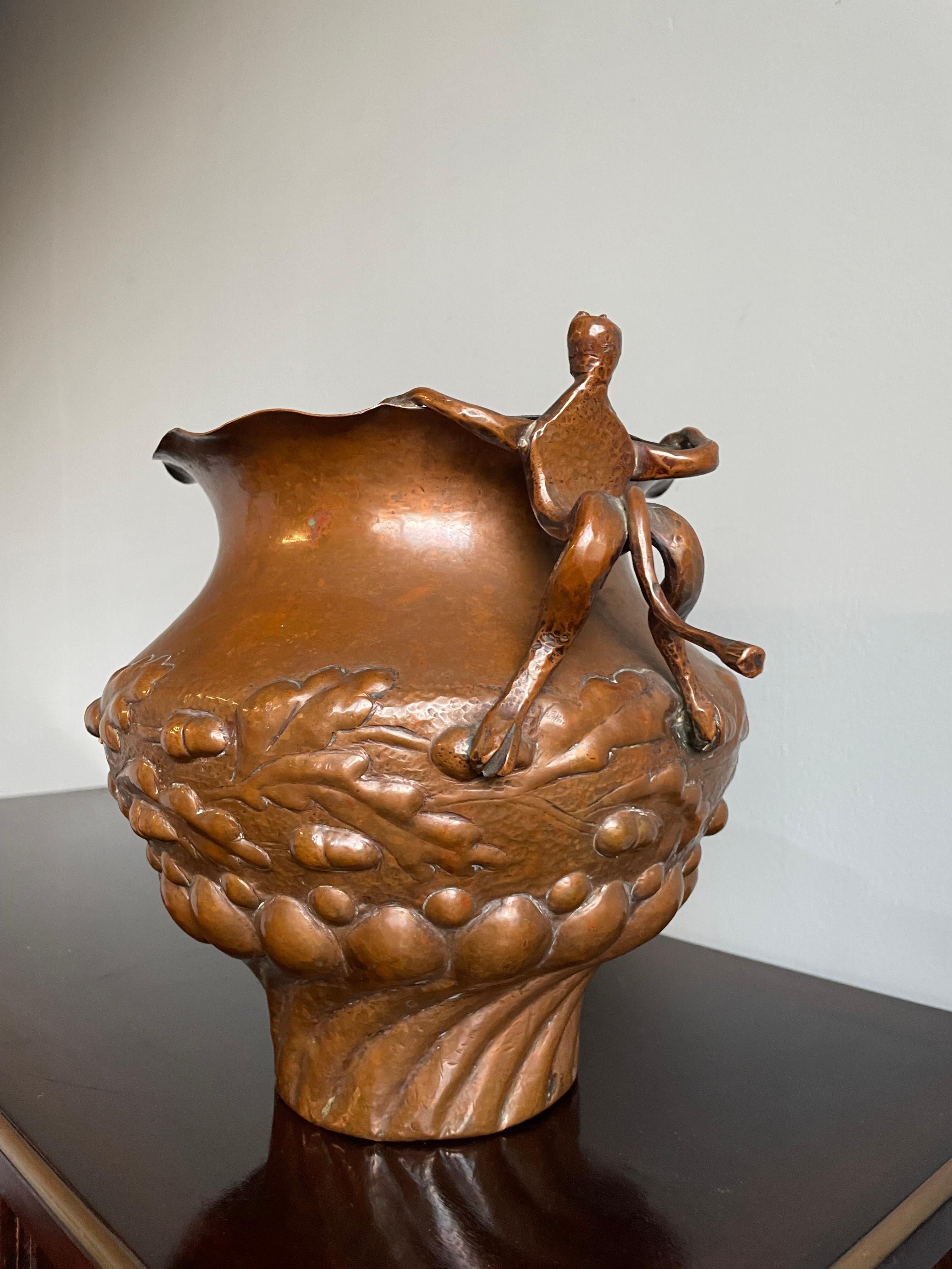 Unique Mid 1800s Embossed Copper Planter / Vase with Satyr Sculptures as Handles For Sale 4