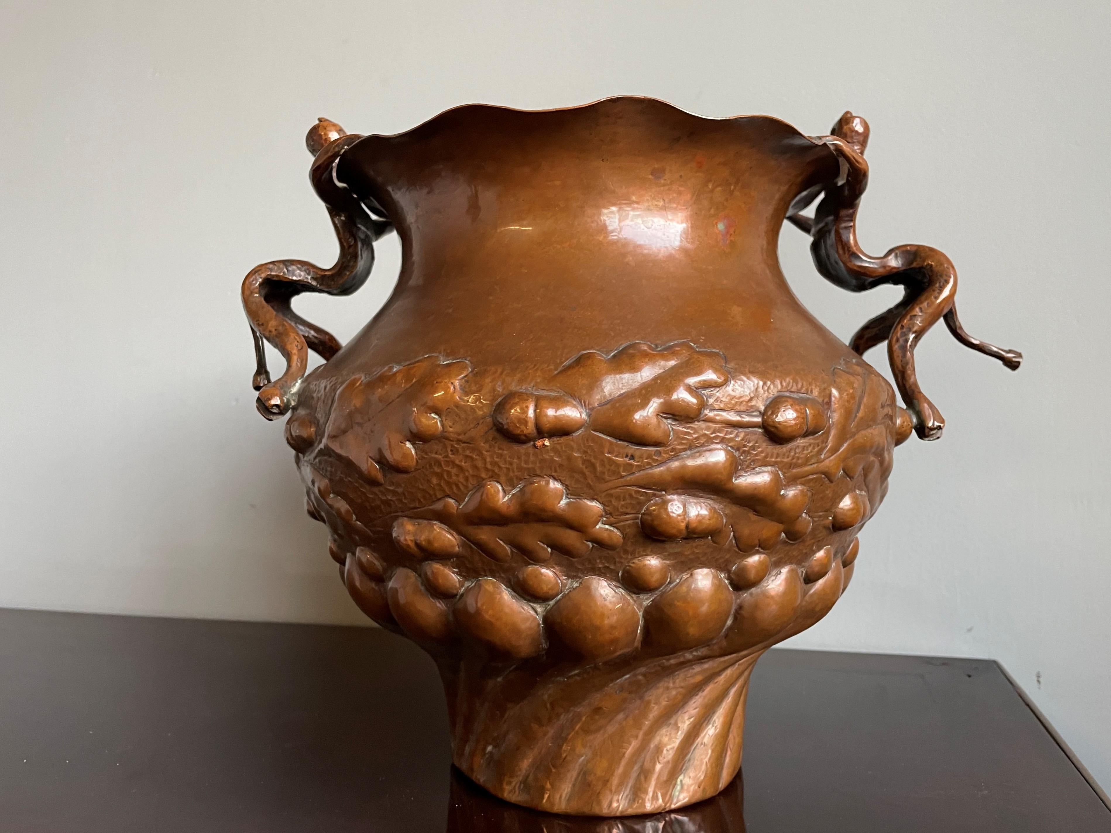 Unique Mid 1800s Embossed Copper Planter / Vase with Satyr Sculptures as Handles For Sale 6