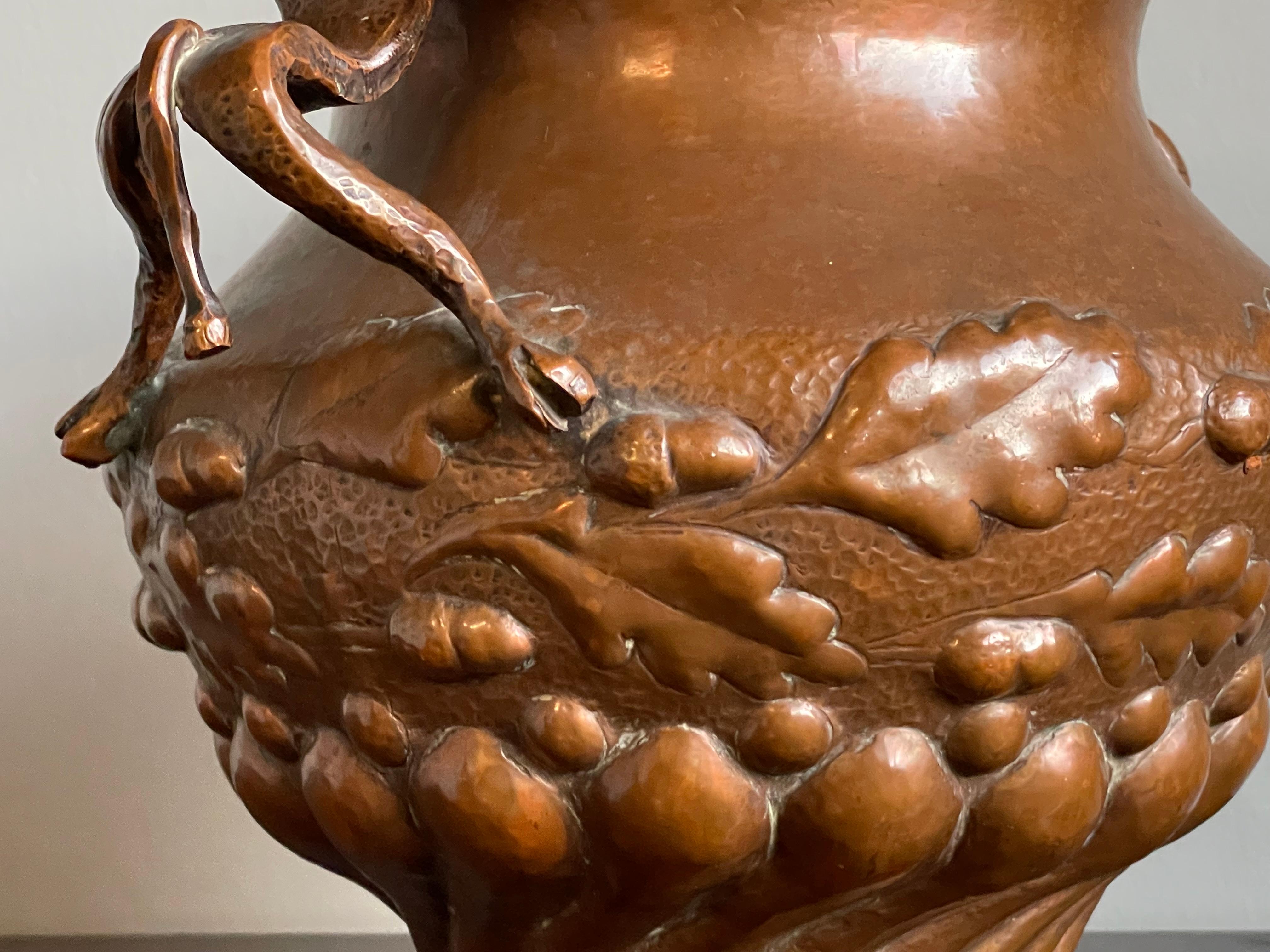 Unique Mid 1800s Embossed Copper Planter / Vase with Satyr Sculptures as Handles For Sale 2