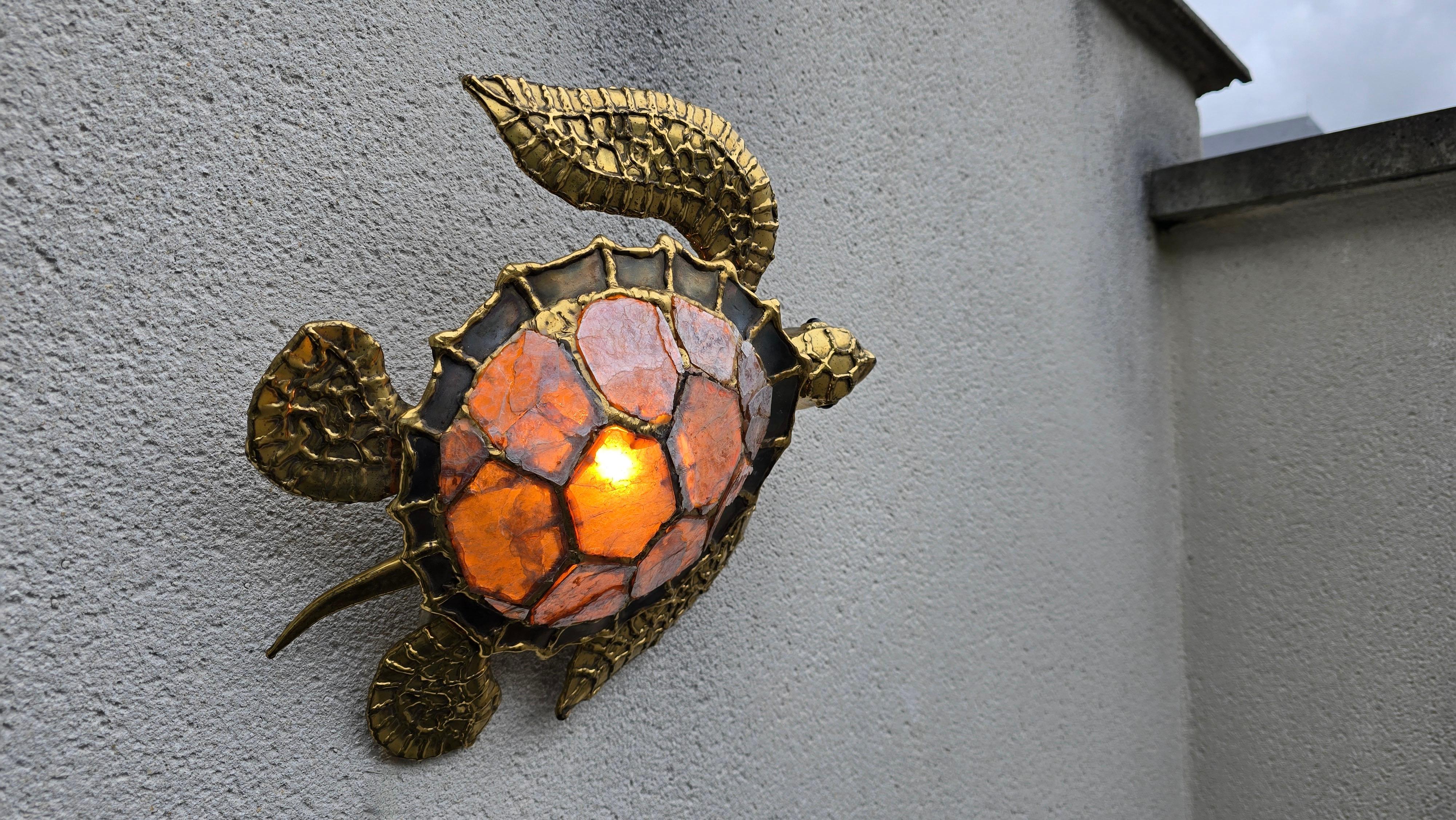 Europeo Lampada da parete a forma di tartaruga in ottone e madreperla, unica nel suo genere, della metà del secolo scorso in vendita