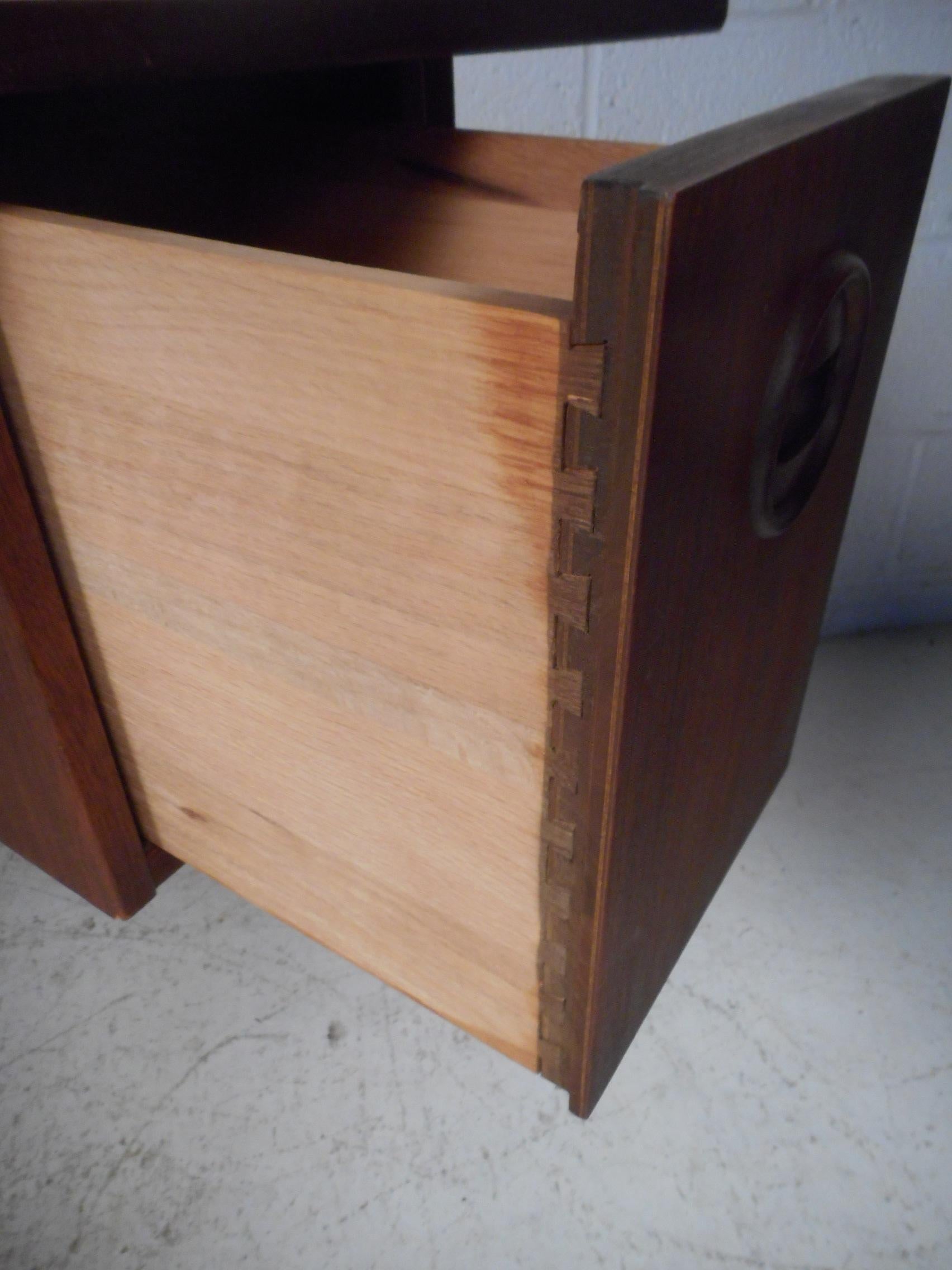 Walnut Unique Midcentury Desk with Cane Back
