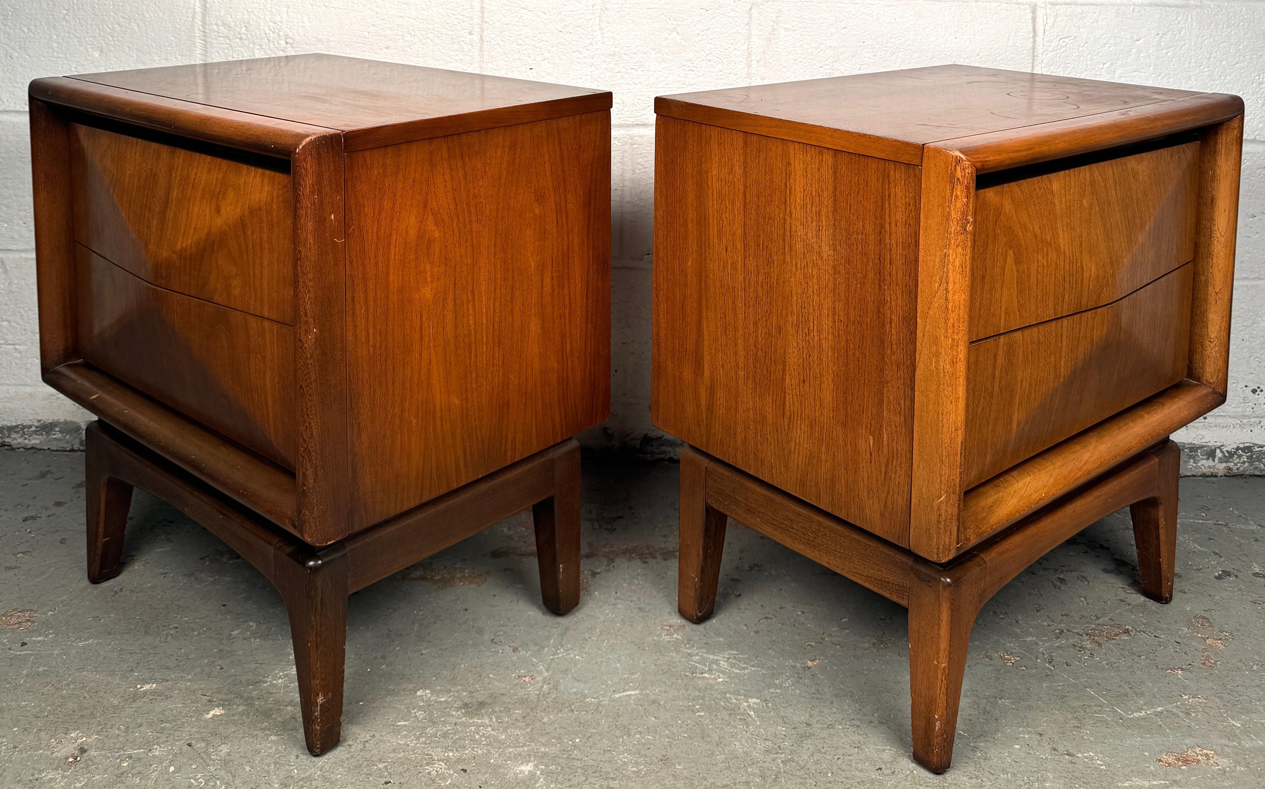 Wood Unique Mid-Century Diamond Front Nightstands For Sale