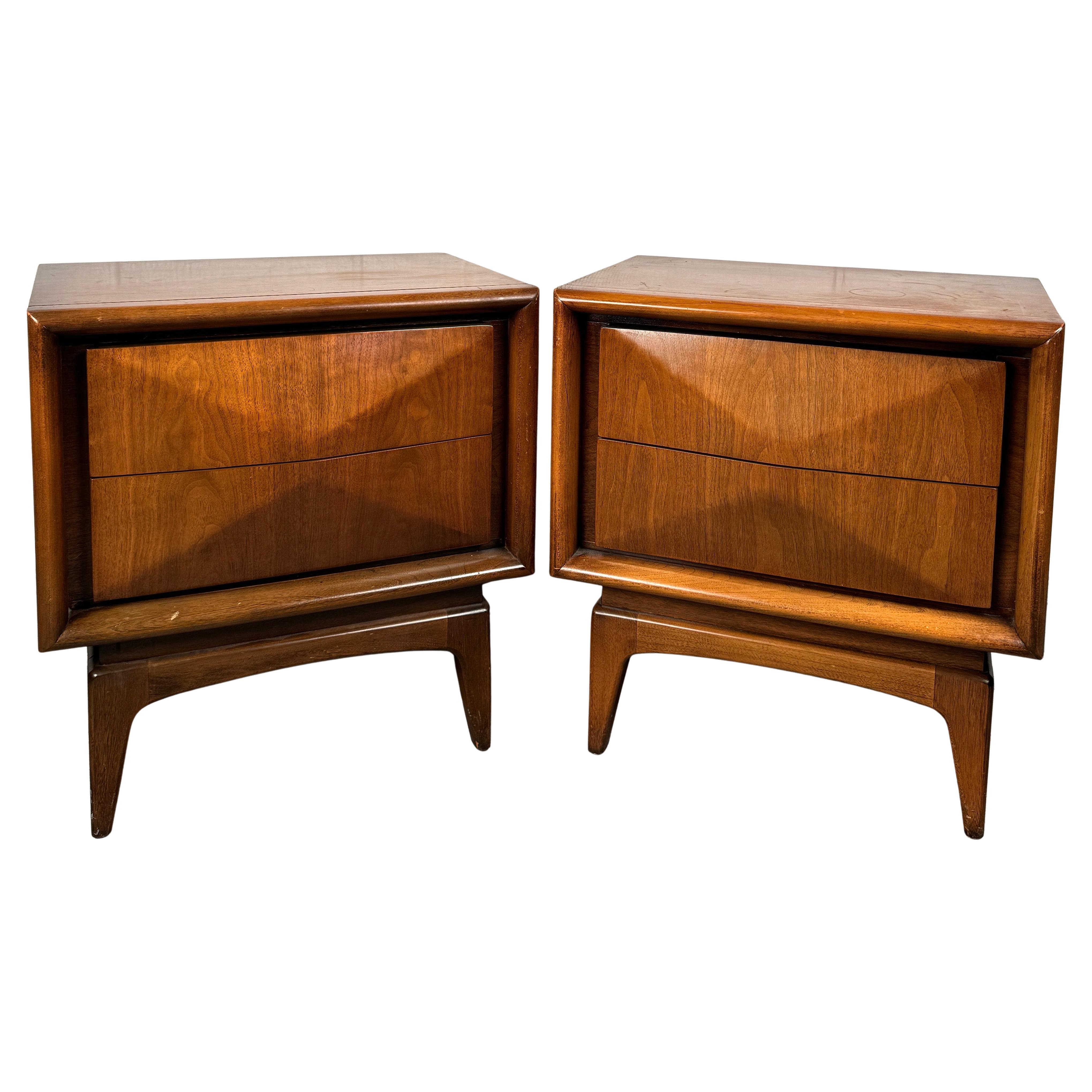 Unique Mid-Century Diamond Front Nightstands For Sale
