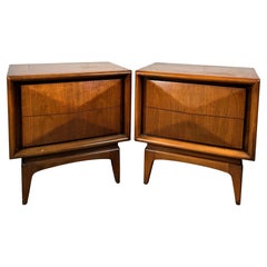 Unique Mid-Century Diamond Front Nightstands