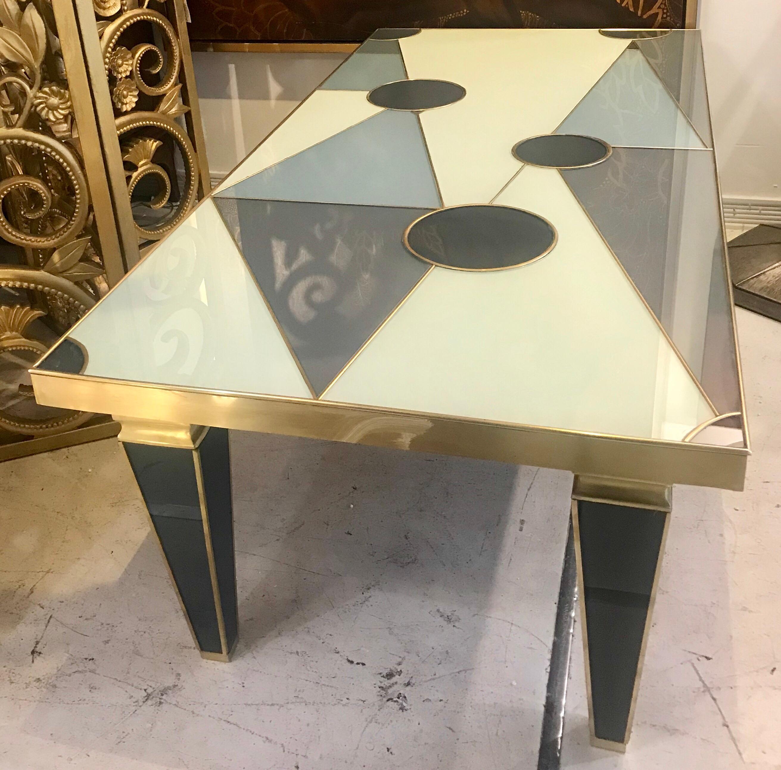 Unique Midcentury Glass and Brass Coffee Table 4