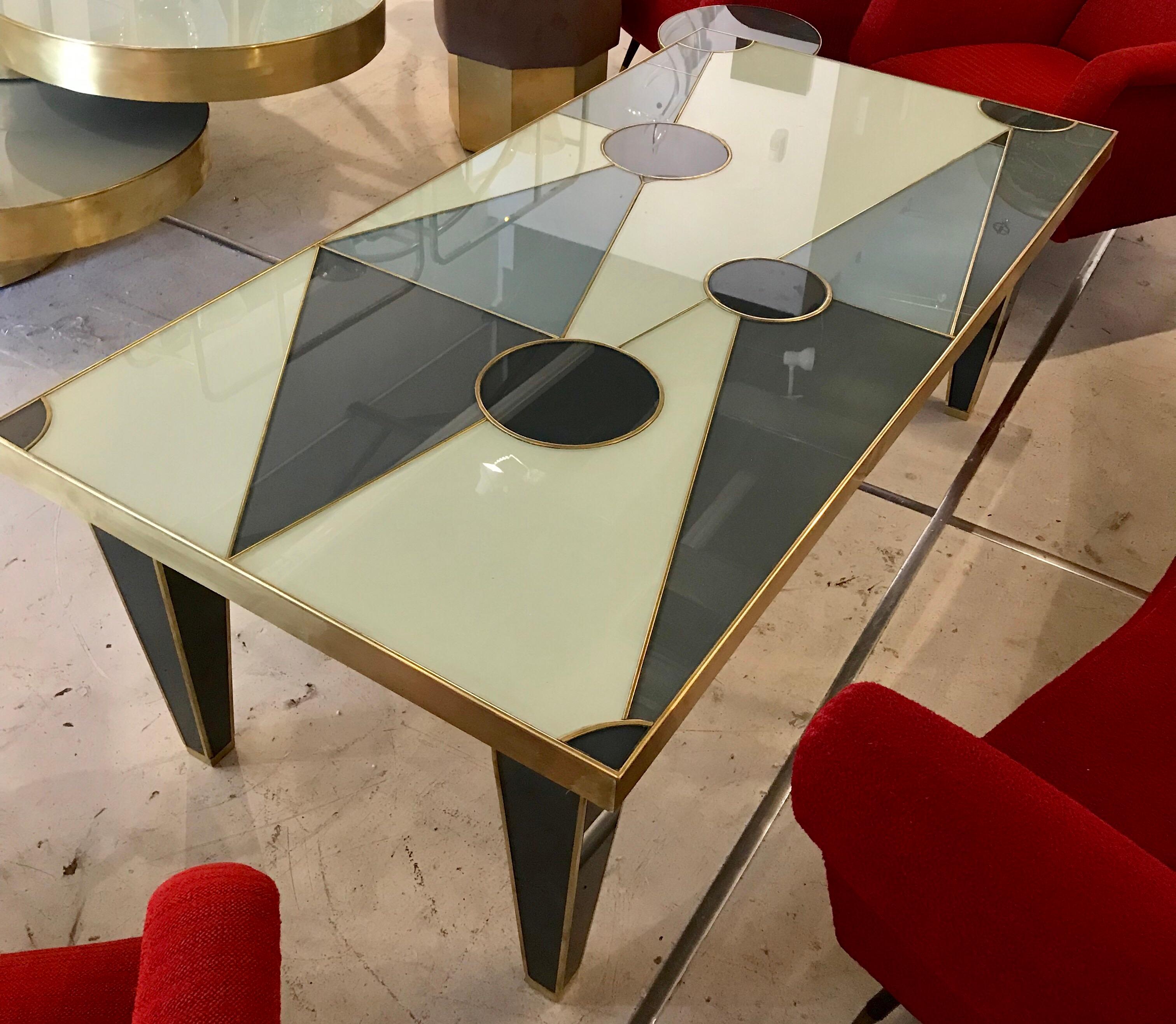 Unique Midcentury Glass and Brass Coffee Table For Sale 6