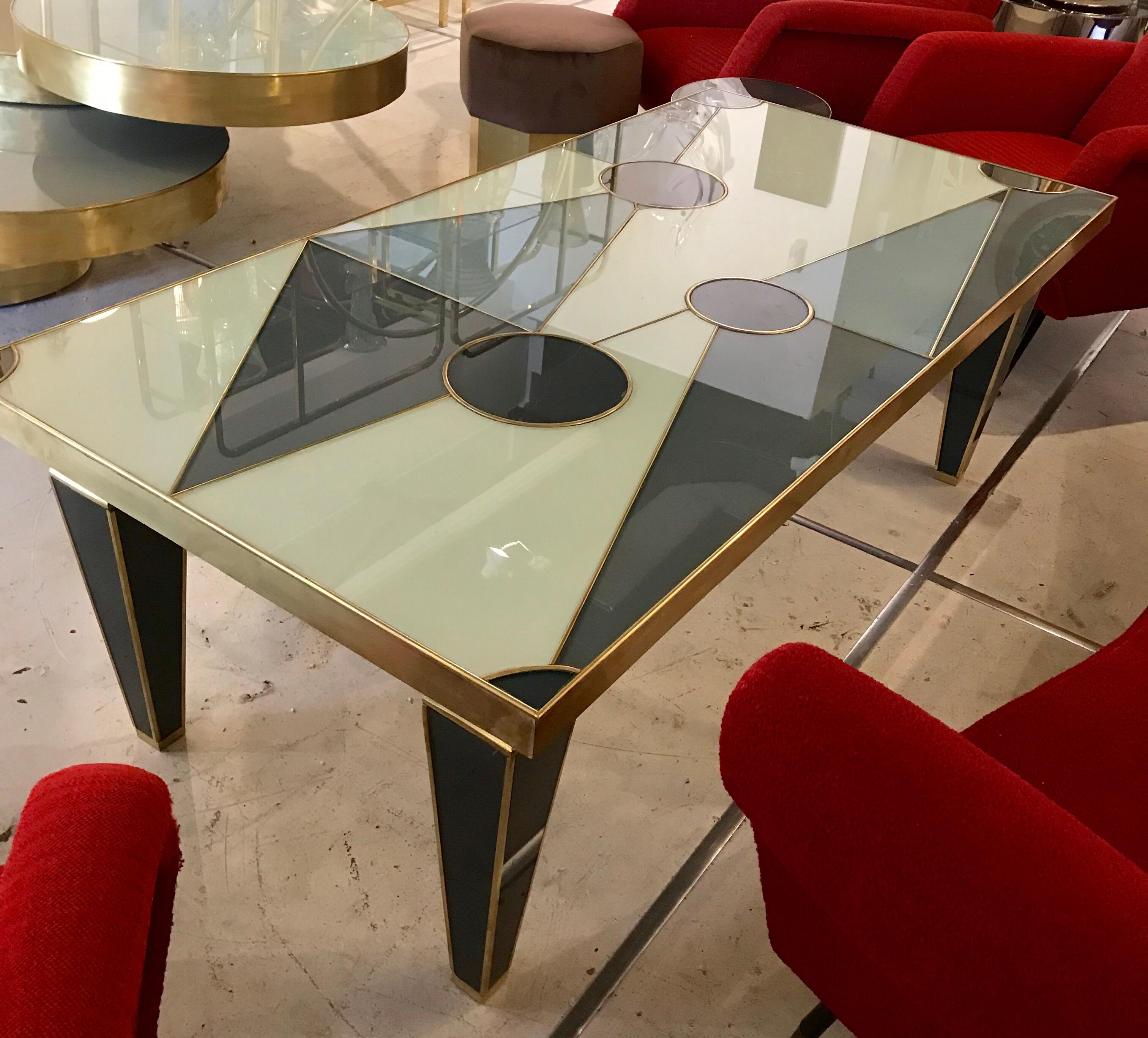 Unique Midcentury Glass and Brass Coffee Table For Sale 7