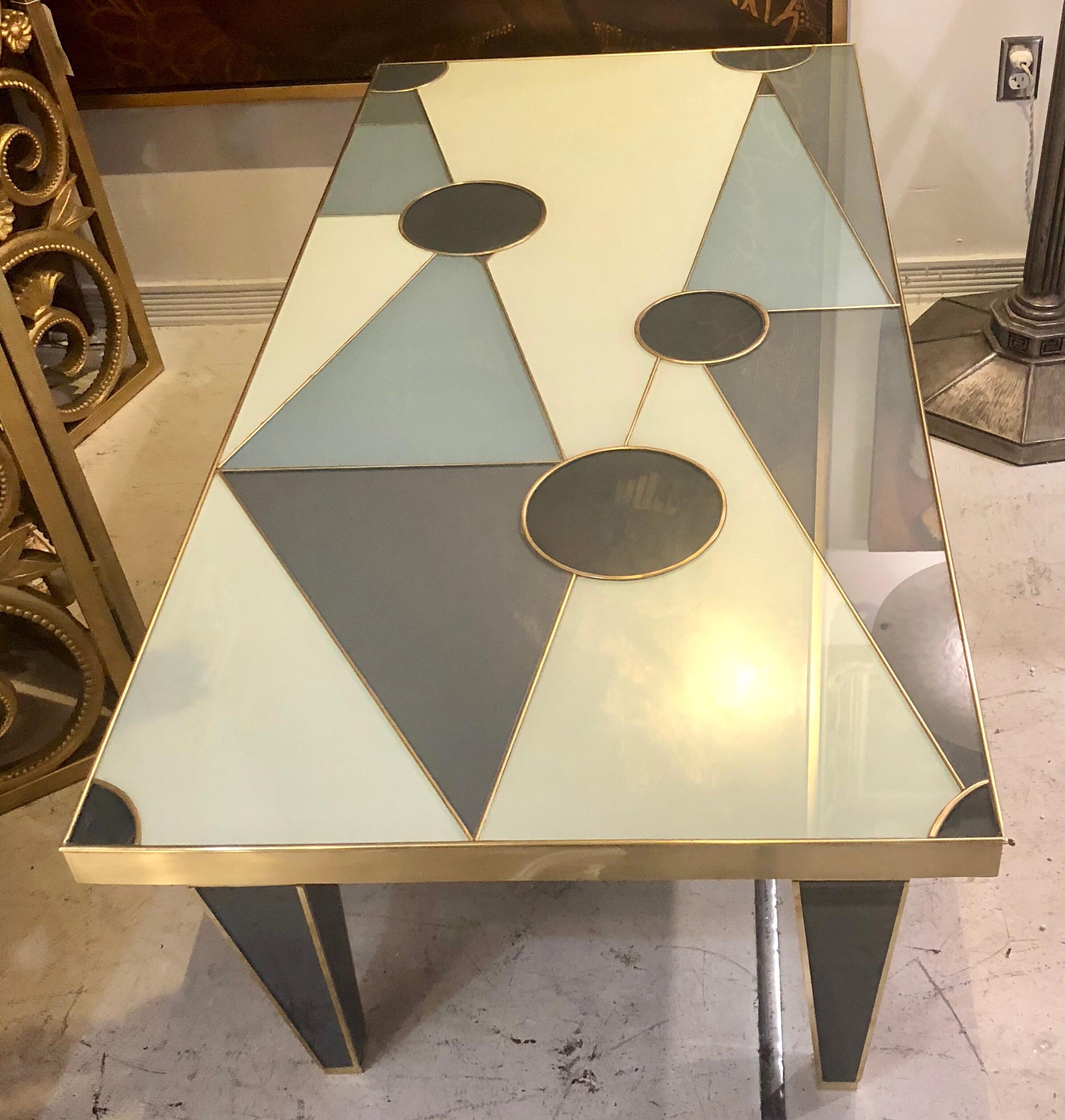 Mid-Century Modern Unique Midcentury Glass and Brass Coffee Table For Sale