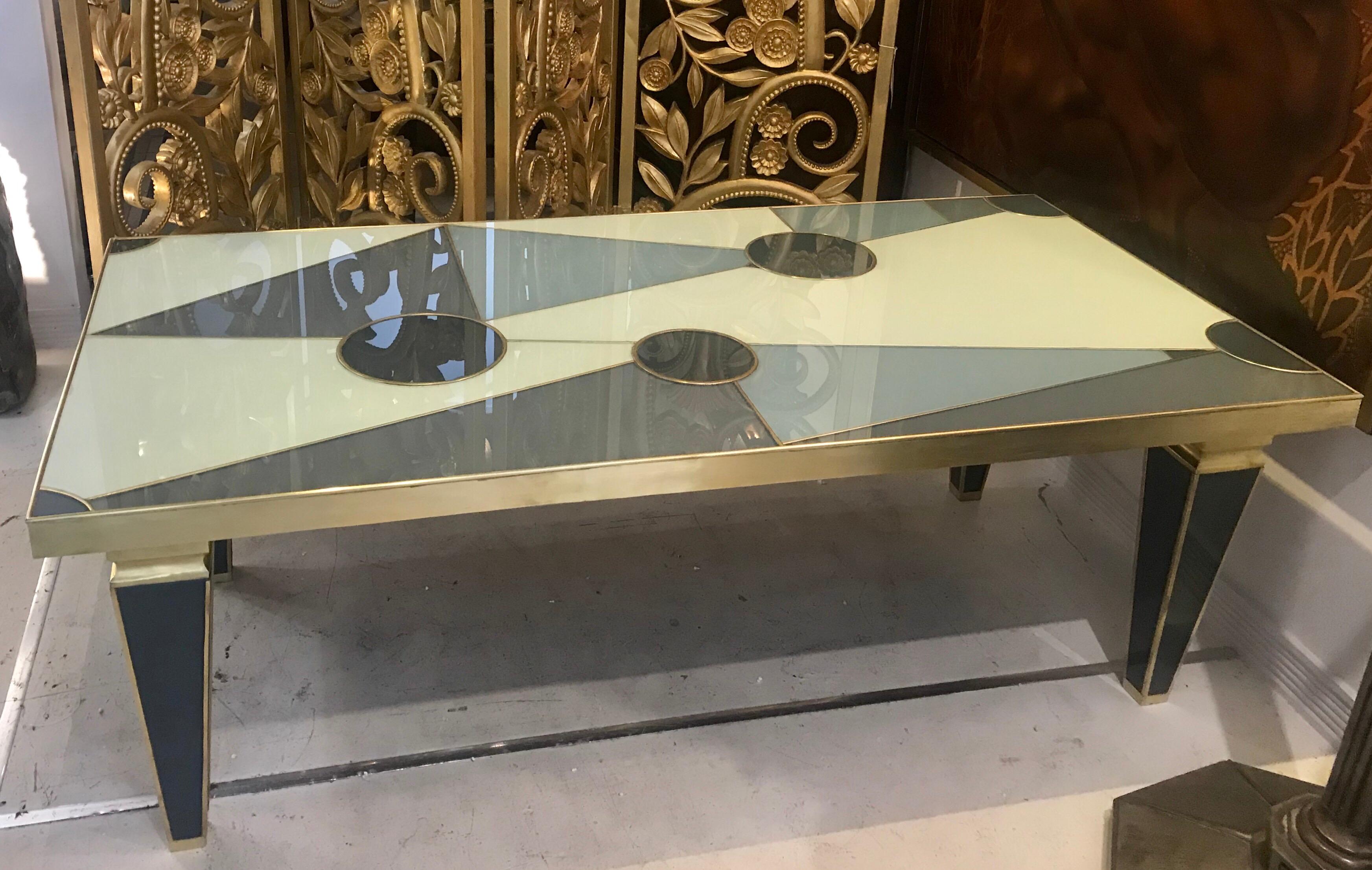 Italian Unique Midcentury Glass and Brass Coffee Table