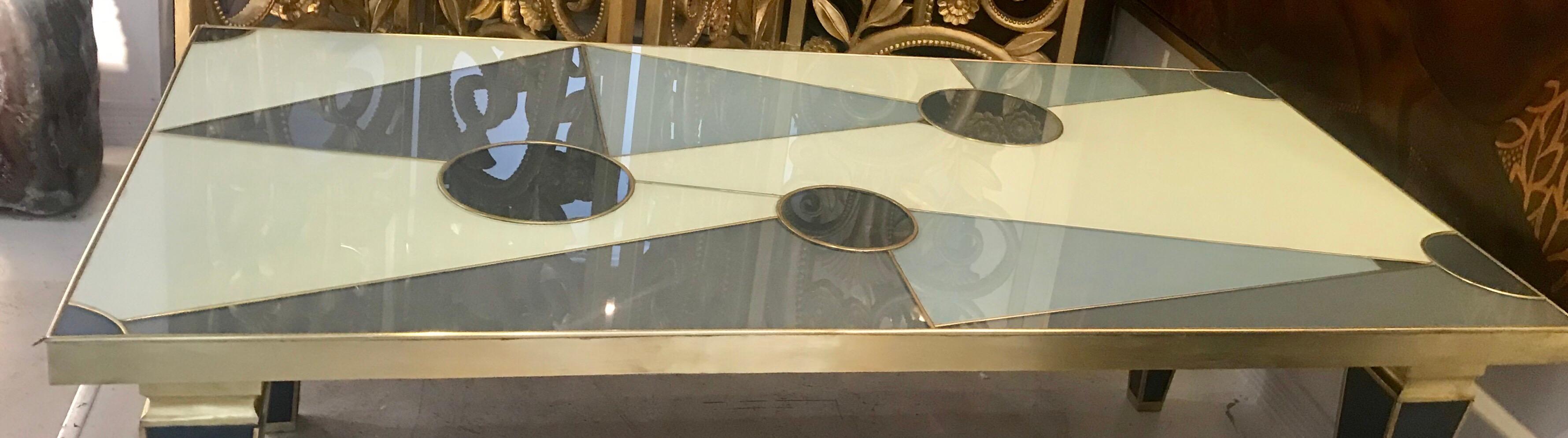 Unique Midcentury Glass and Brass Coffee Table In Good Condition In Miami, FL