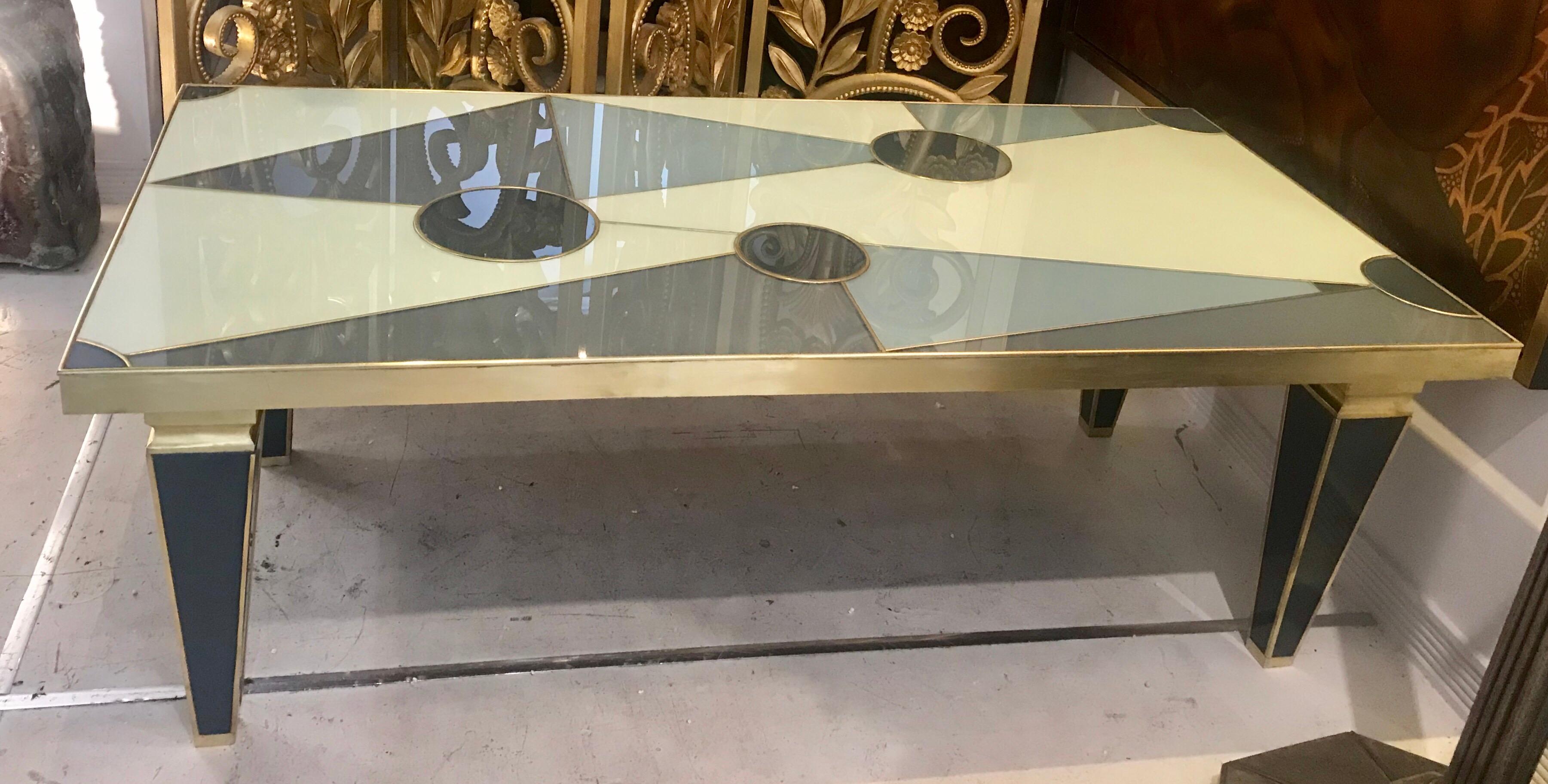 20th Century Unique Midcentury Glass and Brass Coffee Table For Sale