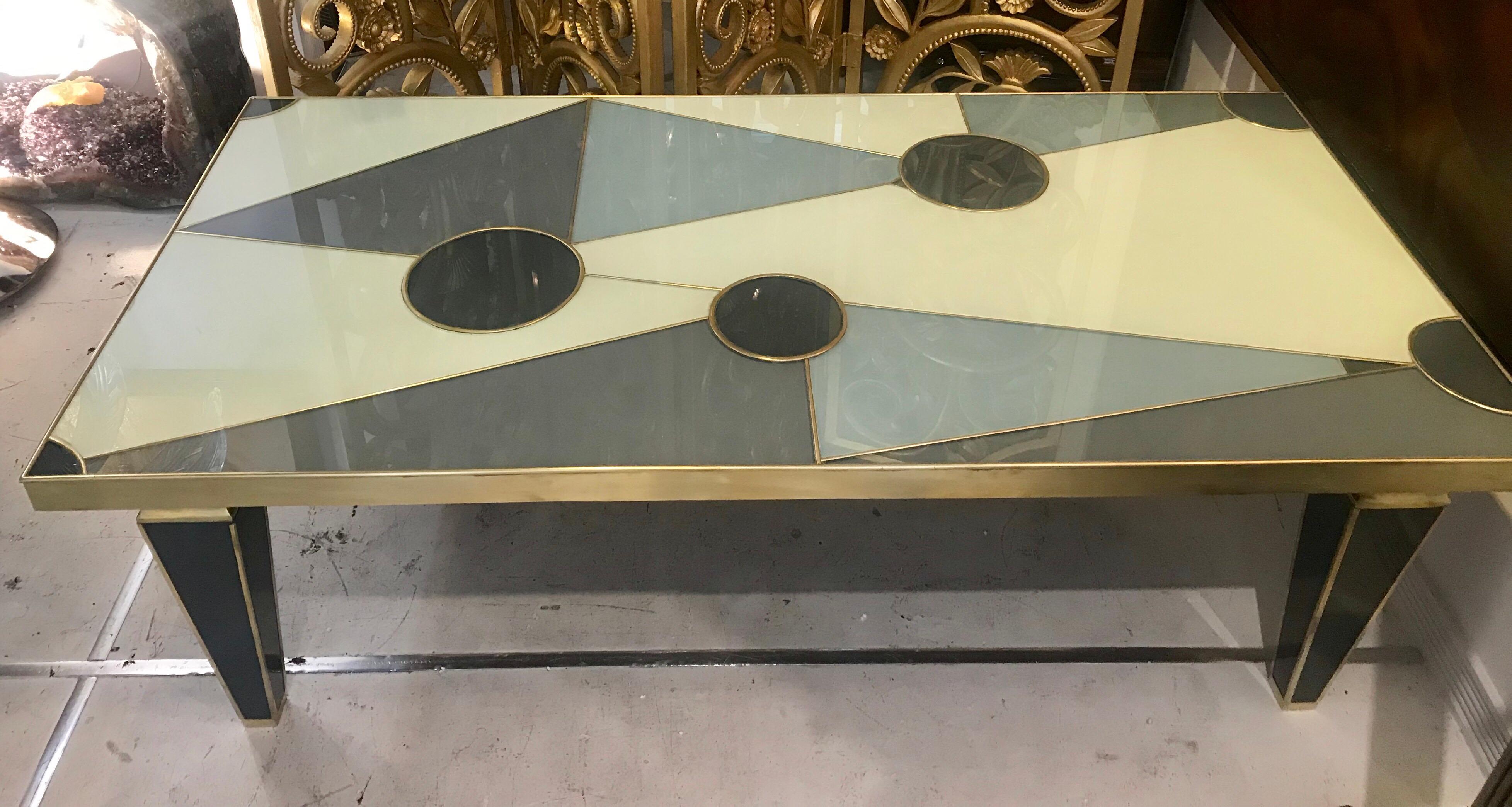 Unique Midcentury Glass and Brass Coffee Table For Sale 3