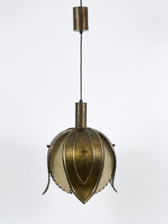 Unique Mid Century Hand-Made Brass Pendant Lamp Tulip by Rustika Lux Austria