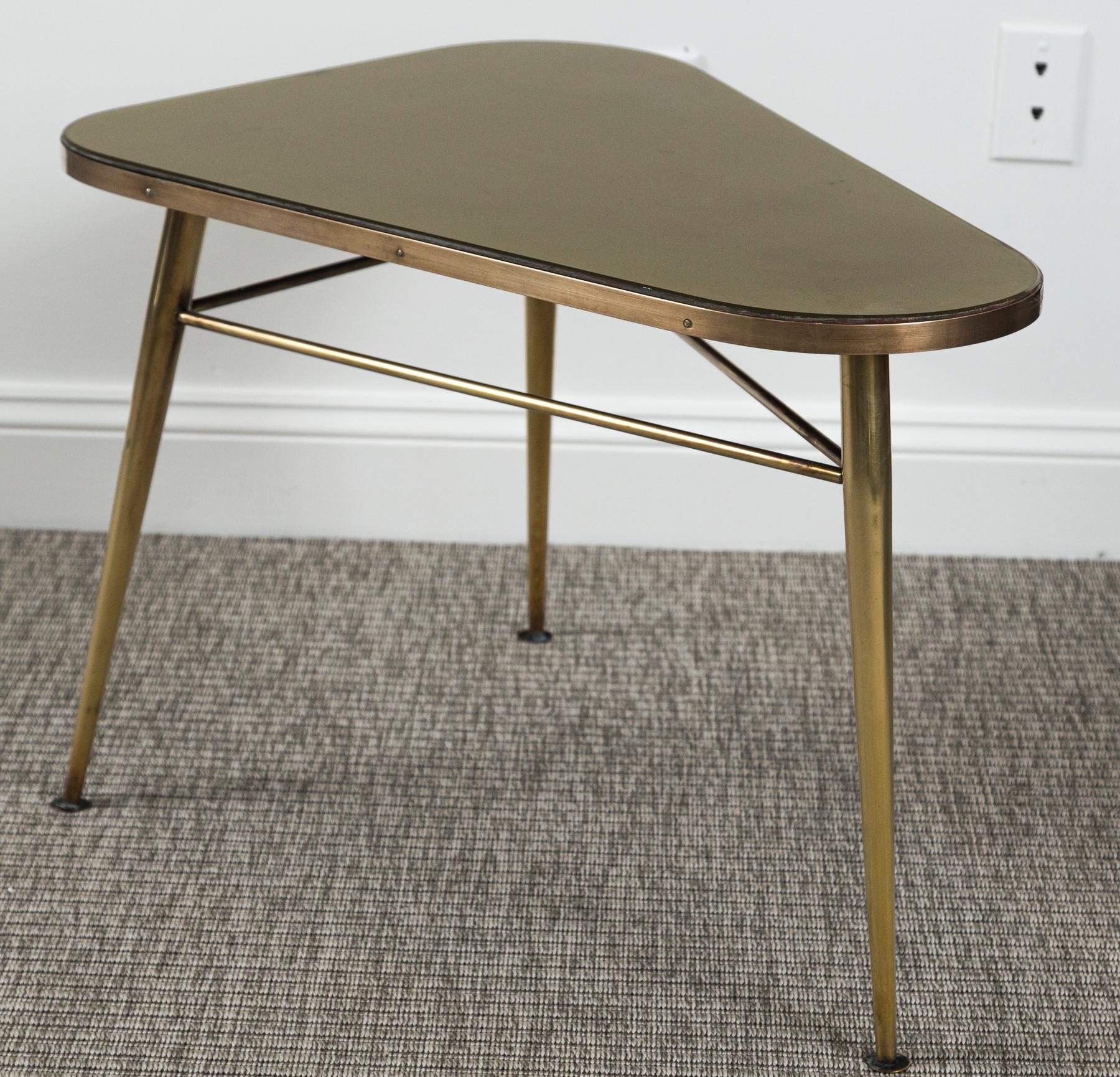 Mid-Century Modern Unique Mid Century Italian Brass Triangular Shaped Low Table For Sale