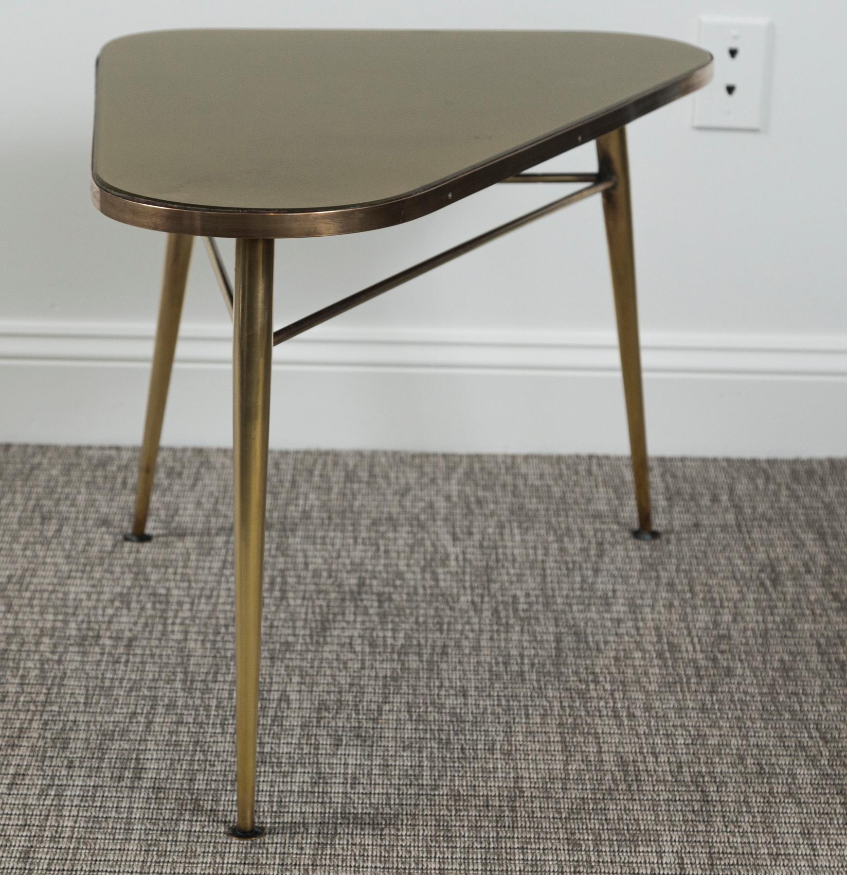 Unique Mid Century Italian Brass Triangular Shaped Low Table In Good Condition For Sale In Westport, CT