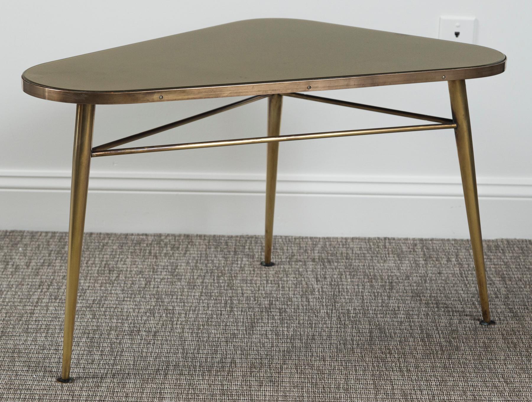 Mid-20th Century Unique Mid Century Italian Brass Triangular Shaped Low Table For Sale