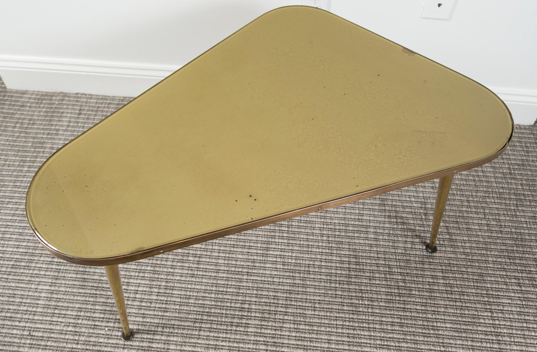 Unique Mid Century Italian Brass Triangular Shaped Low Table For Sale 2