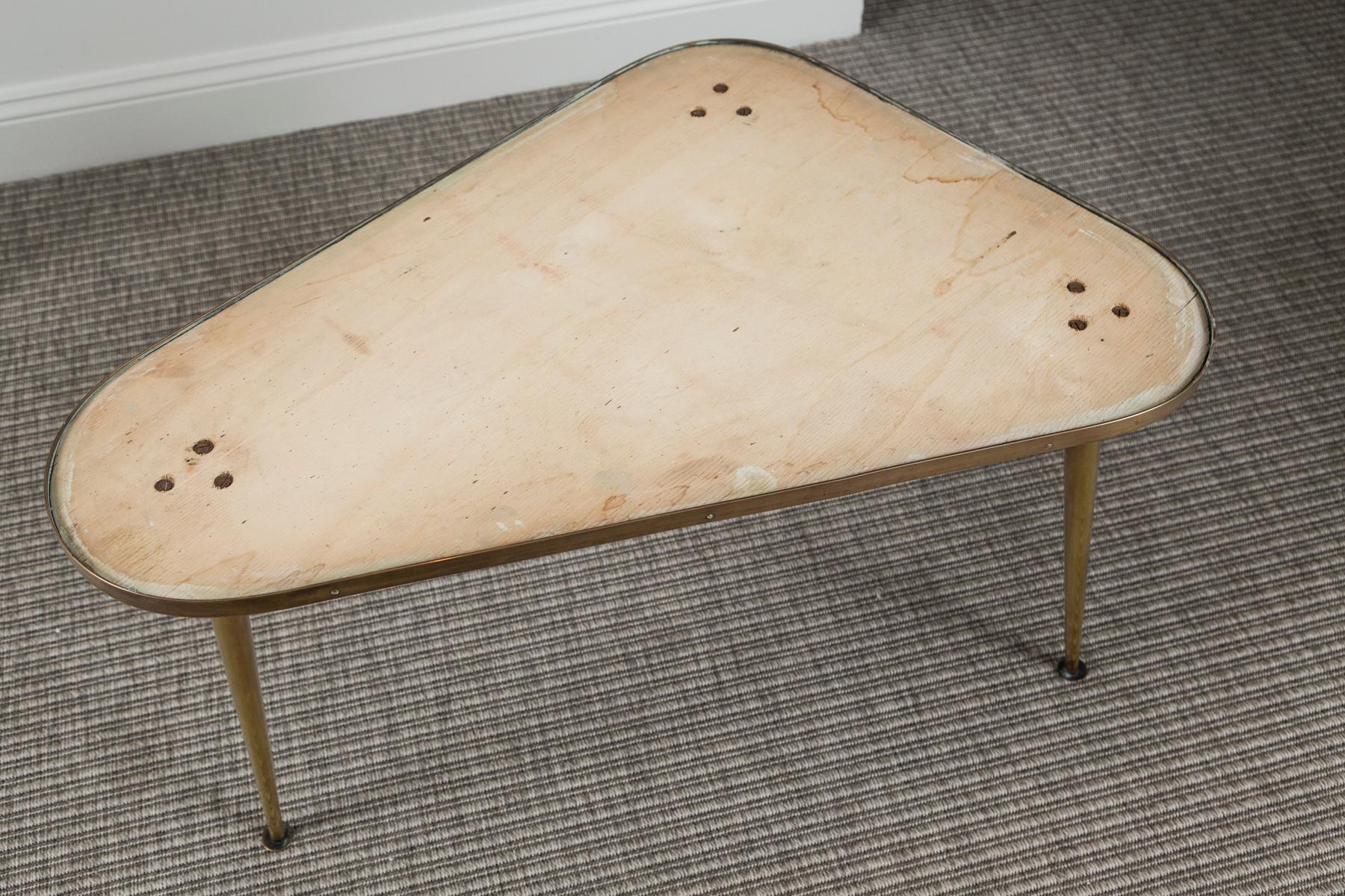 Unique Mid Century Italian Brass Triangular Shaped Low Table For Sale 4