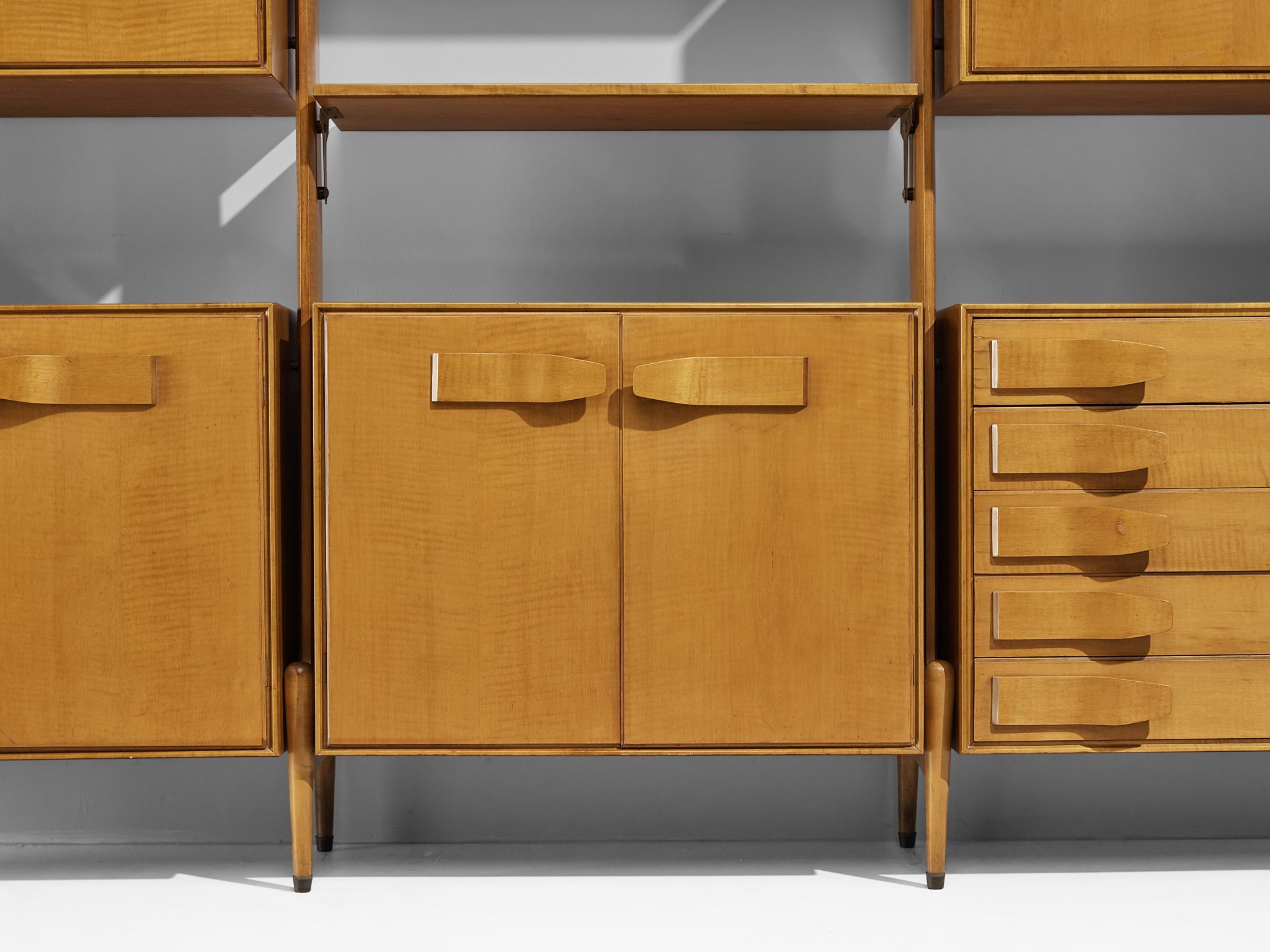 Unique Midcentury Large Italian Bookcase in Cherry and Brass 6