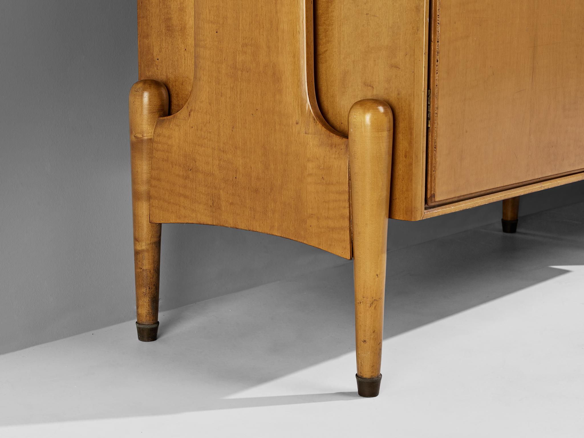 Unique Midcentury Large Italian Bookcase in Cherry and Brass For Sale