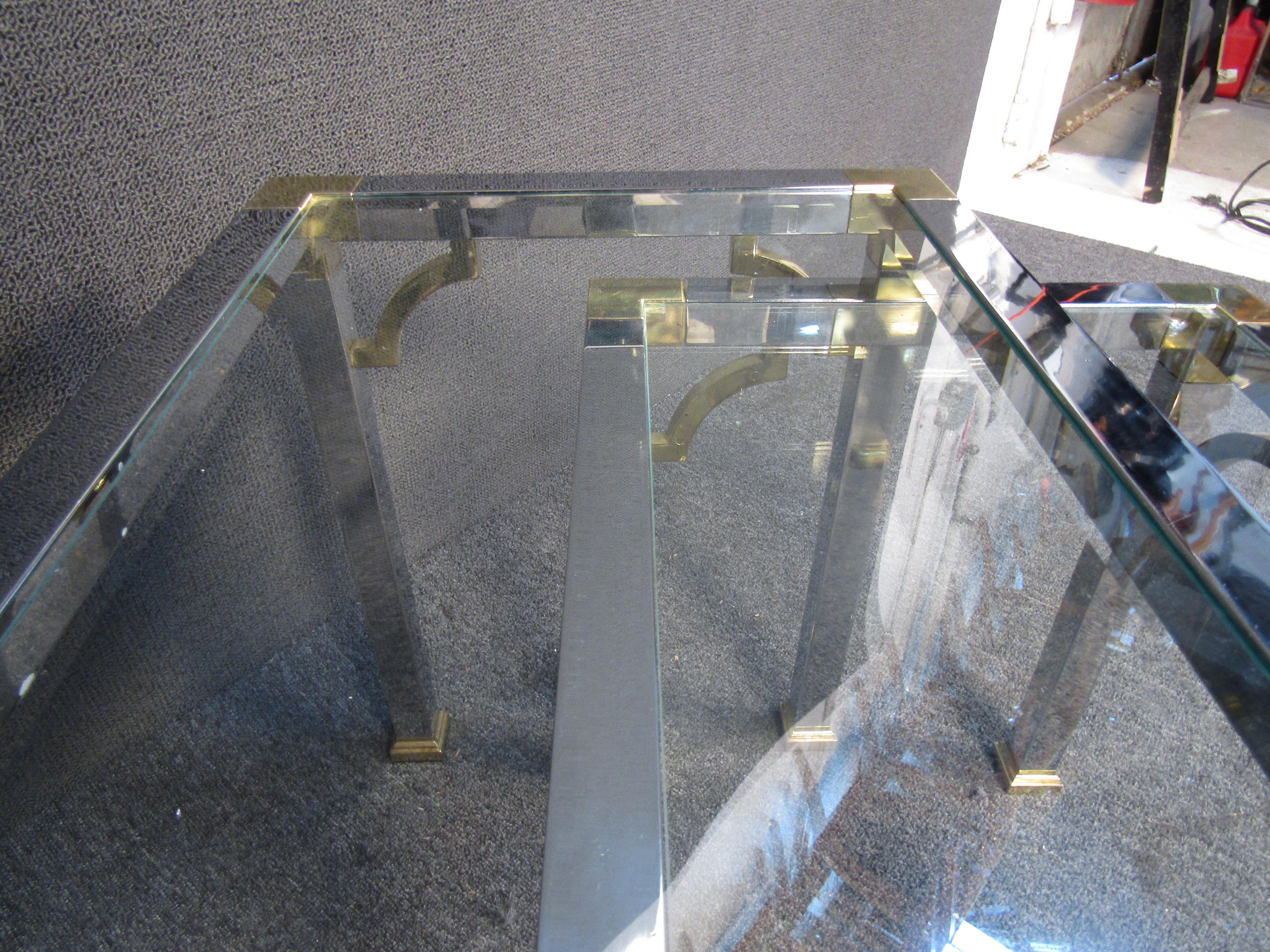 Unique Mid-Century Metal and Glass Nesting Tables For Sale 5
