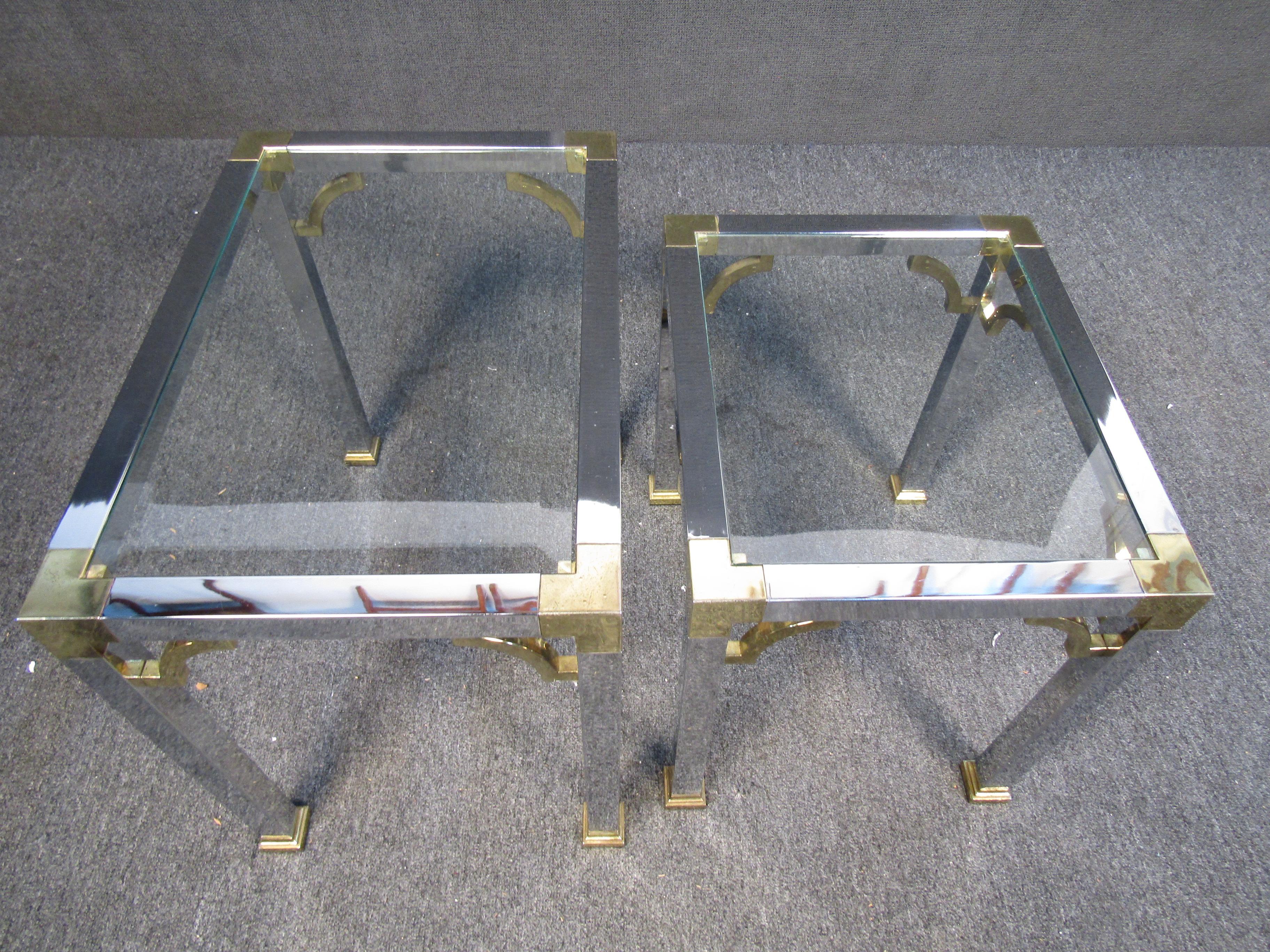 Mid-Century Modern Unique Mid-Century Metal and Glass Nesting Tables For Sale
