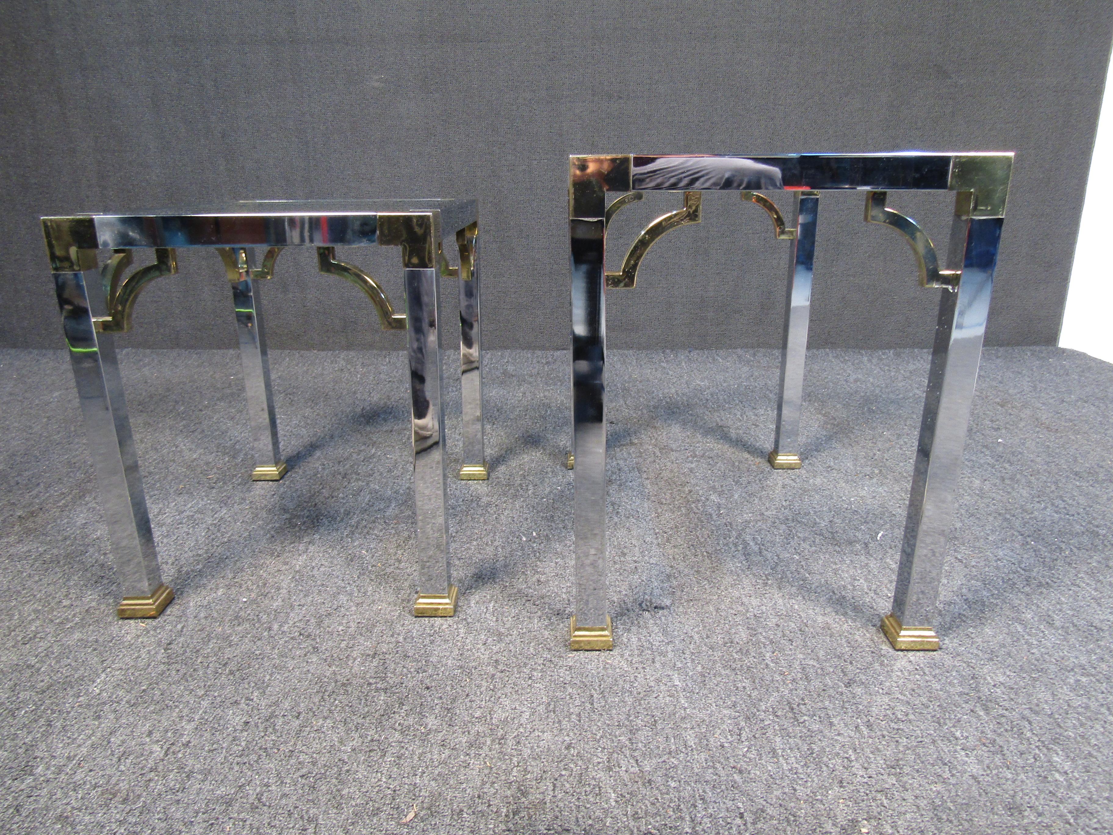 Unique Mid-Century Metal and Glass Nesting Tables In Good Condition For Sale In Brooklyn, NY