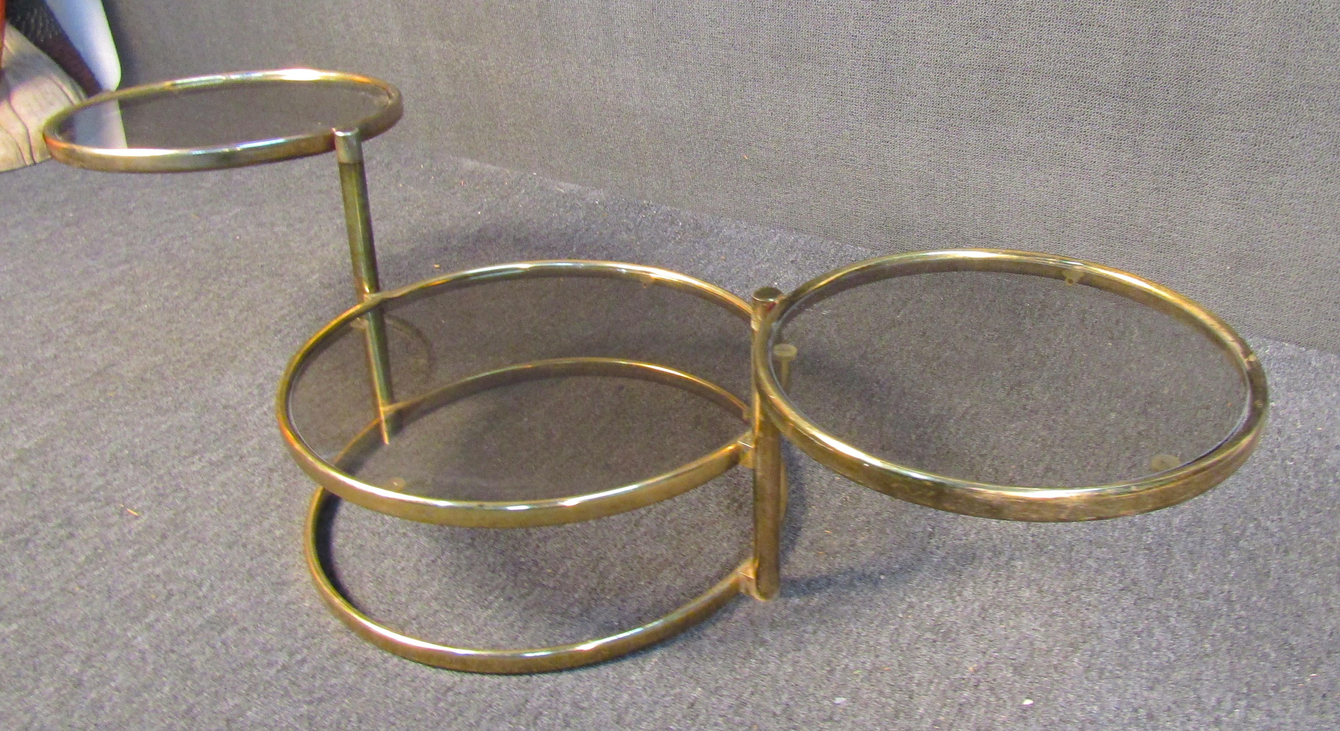 Mid-20th Century Unique Mid-Century Modern Adjustable Brass Hoop Table For Sale