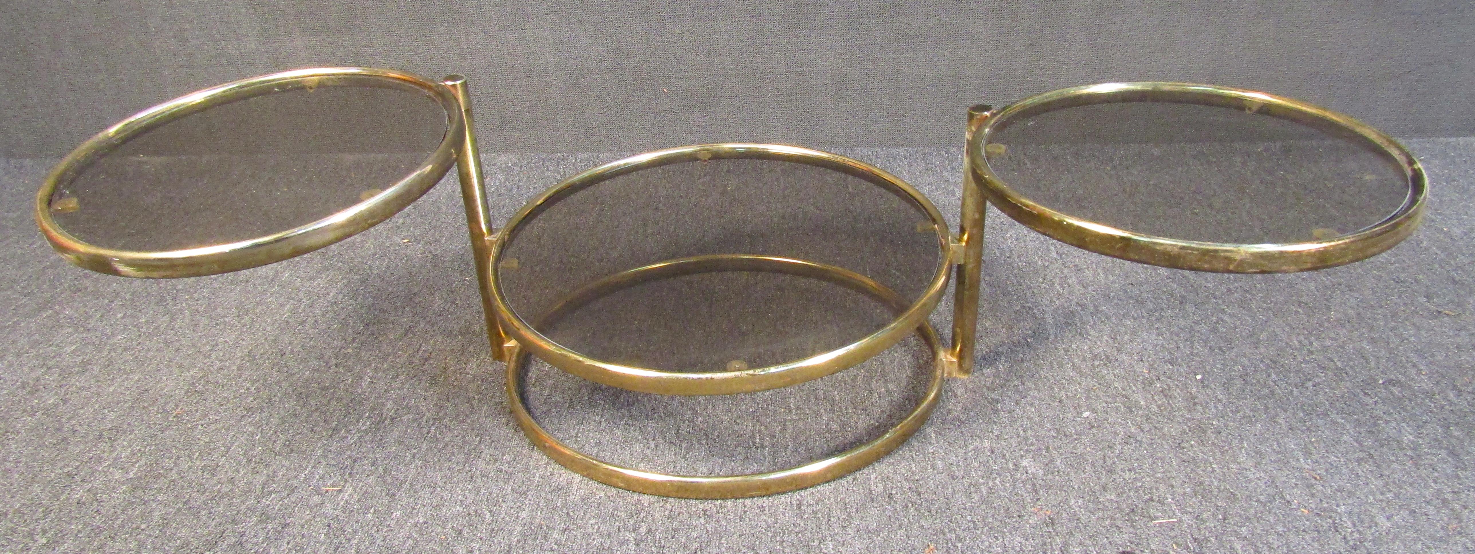 Unique Mid-Century Modern Adjustable Brass Hoop Table For Sale 1