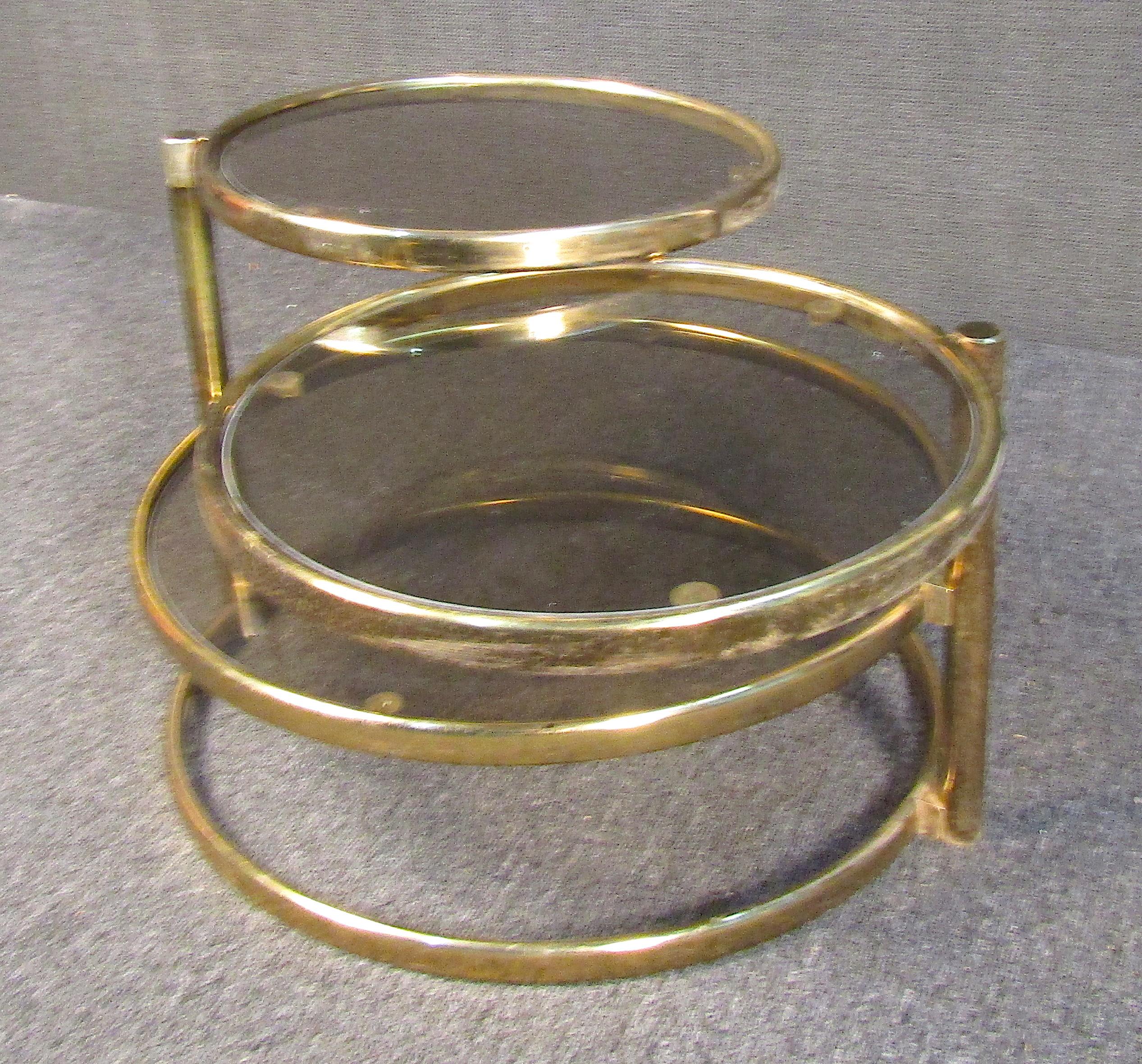 Unique Mid-Century Modern Adjustable Brass Hoop Table For Sale 3