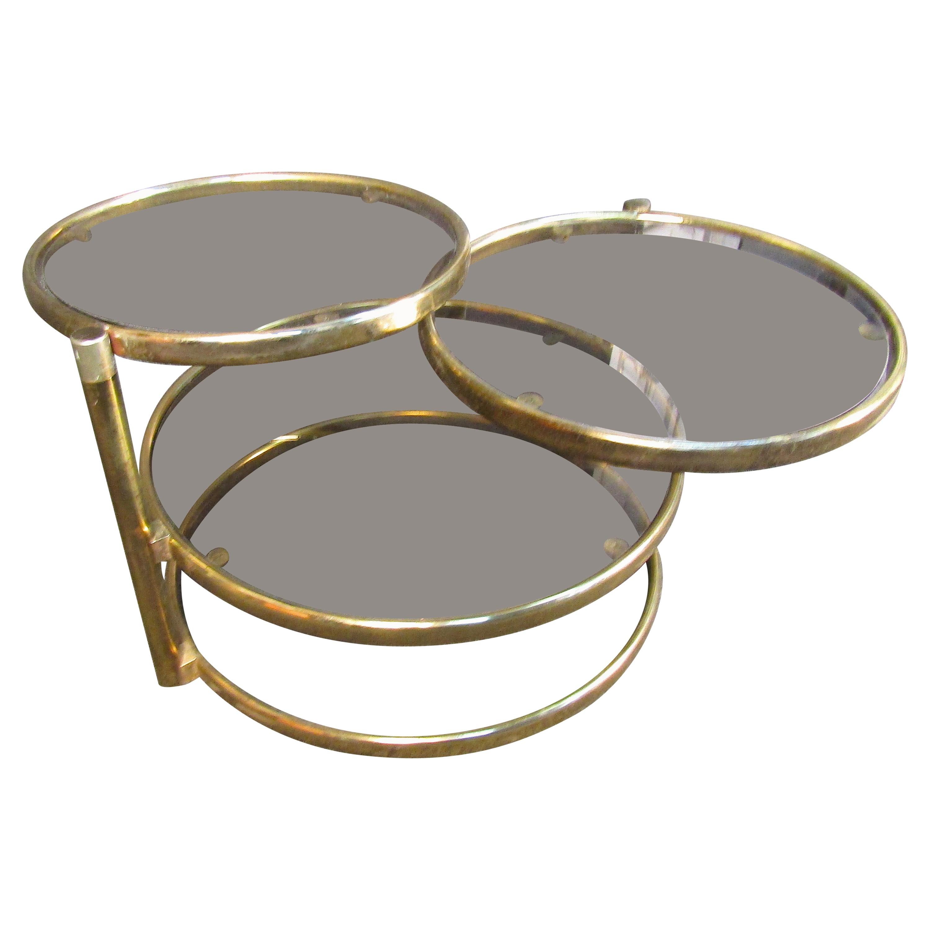 Unique Mid-Century Modern Adjustable Brass Hoop Table For Sale