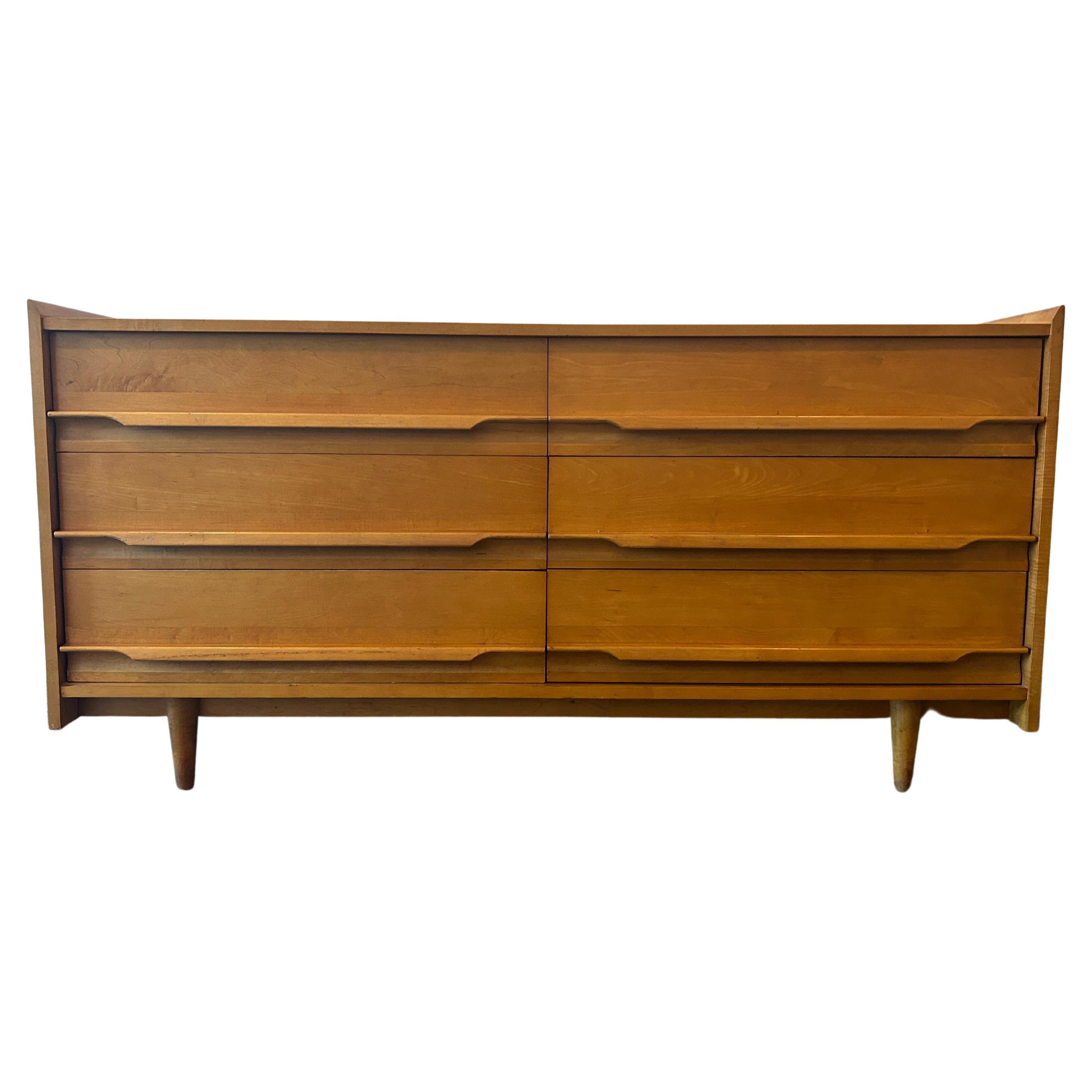 Unique Mid-Century Modern American Maple 6 Drawer Dresser Credenza by Crawford For Sale