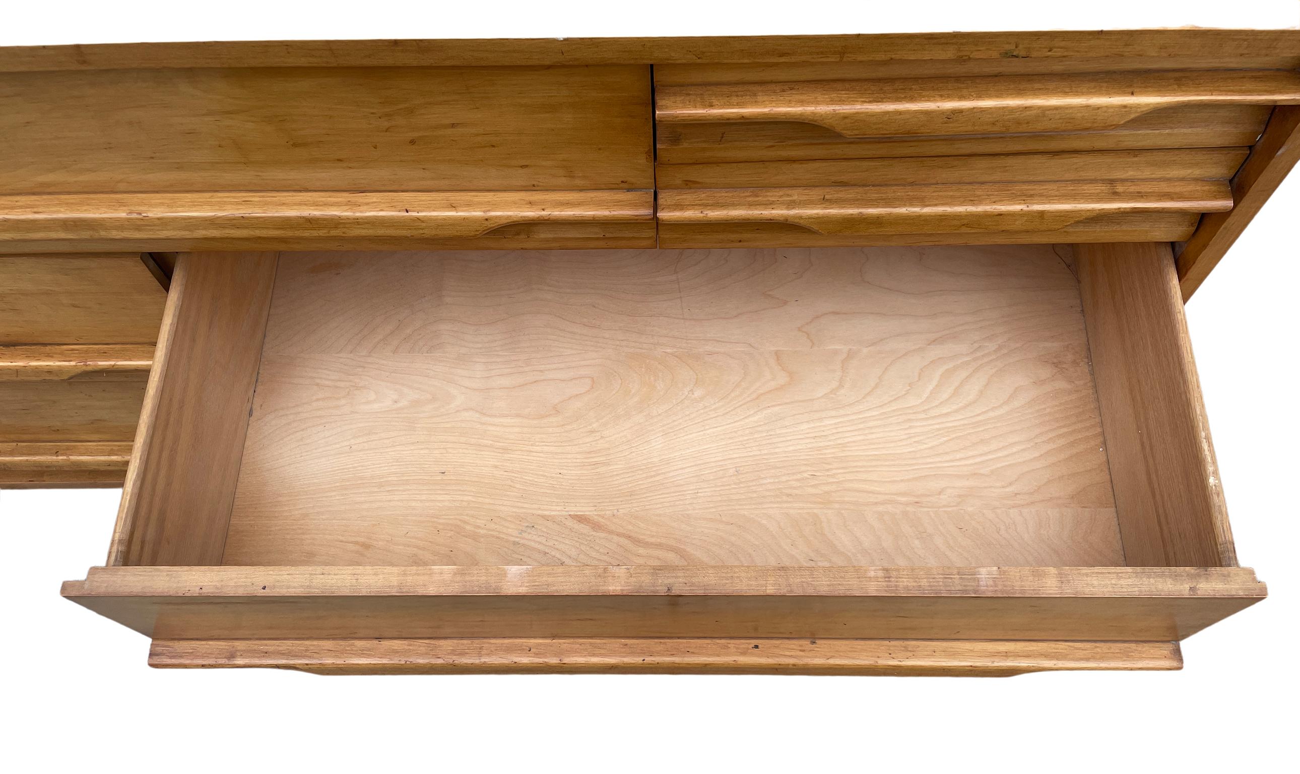 Unique Mid-Century Modern American Maple 9 Drawer Dresser Credenza by Crawford 6