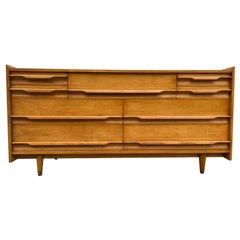 Unique Mid-Century Modern American Maple 9 Drawer Dresser Credenza by Crawford