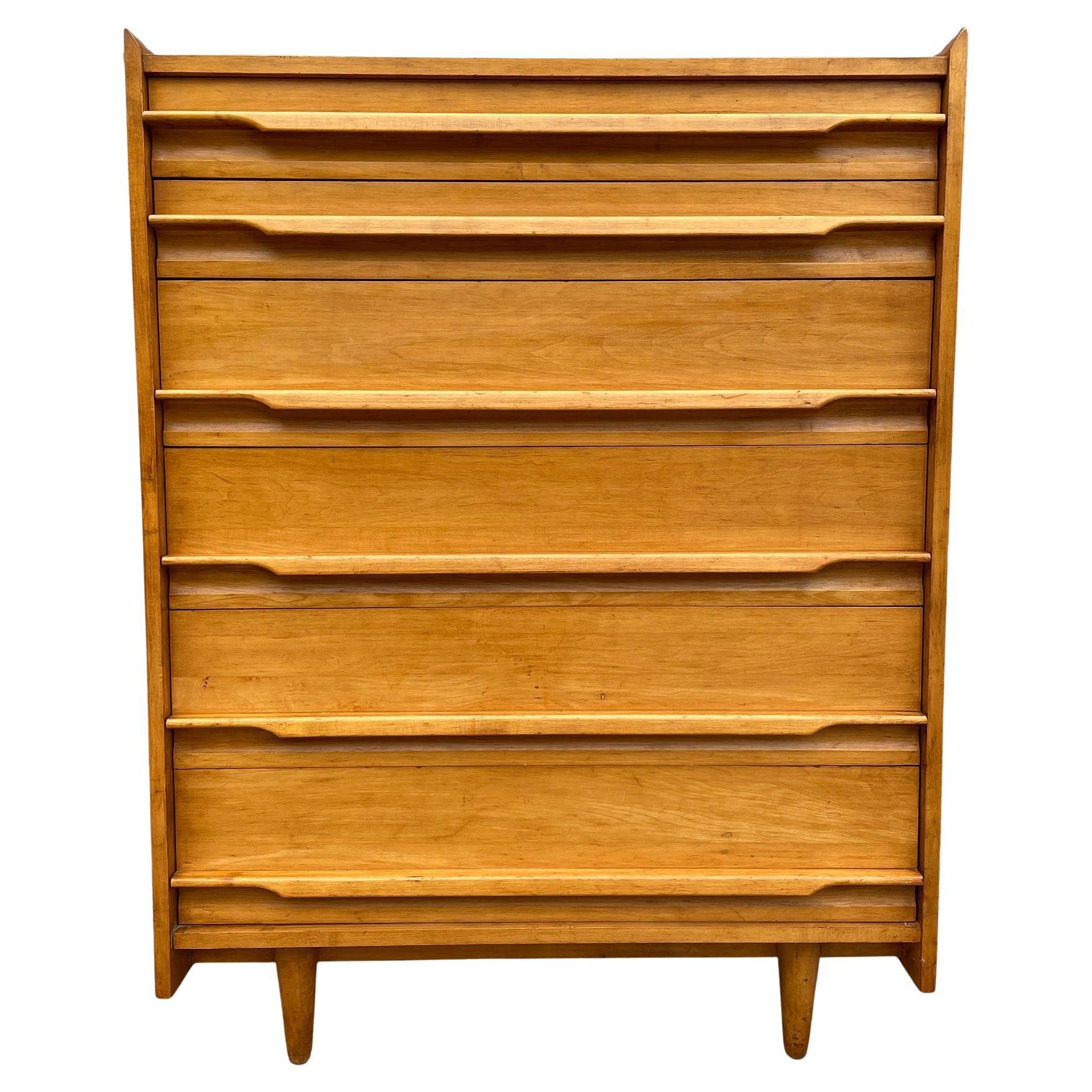 Unique Mid-Century Modern American Maple Tall 6 Drawer Dresser by Crawford