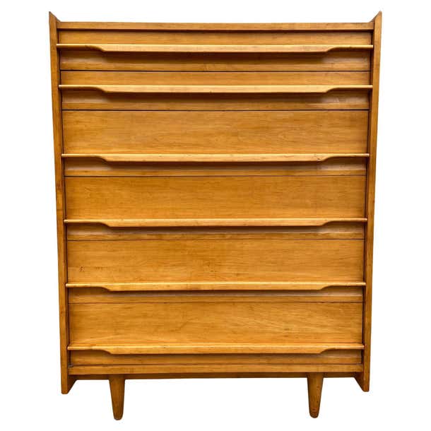 Unique MidCentury Modern American Maple Tall 6 Drawer Dresser by