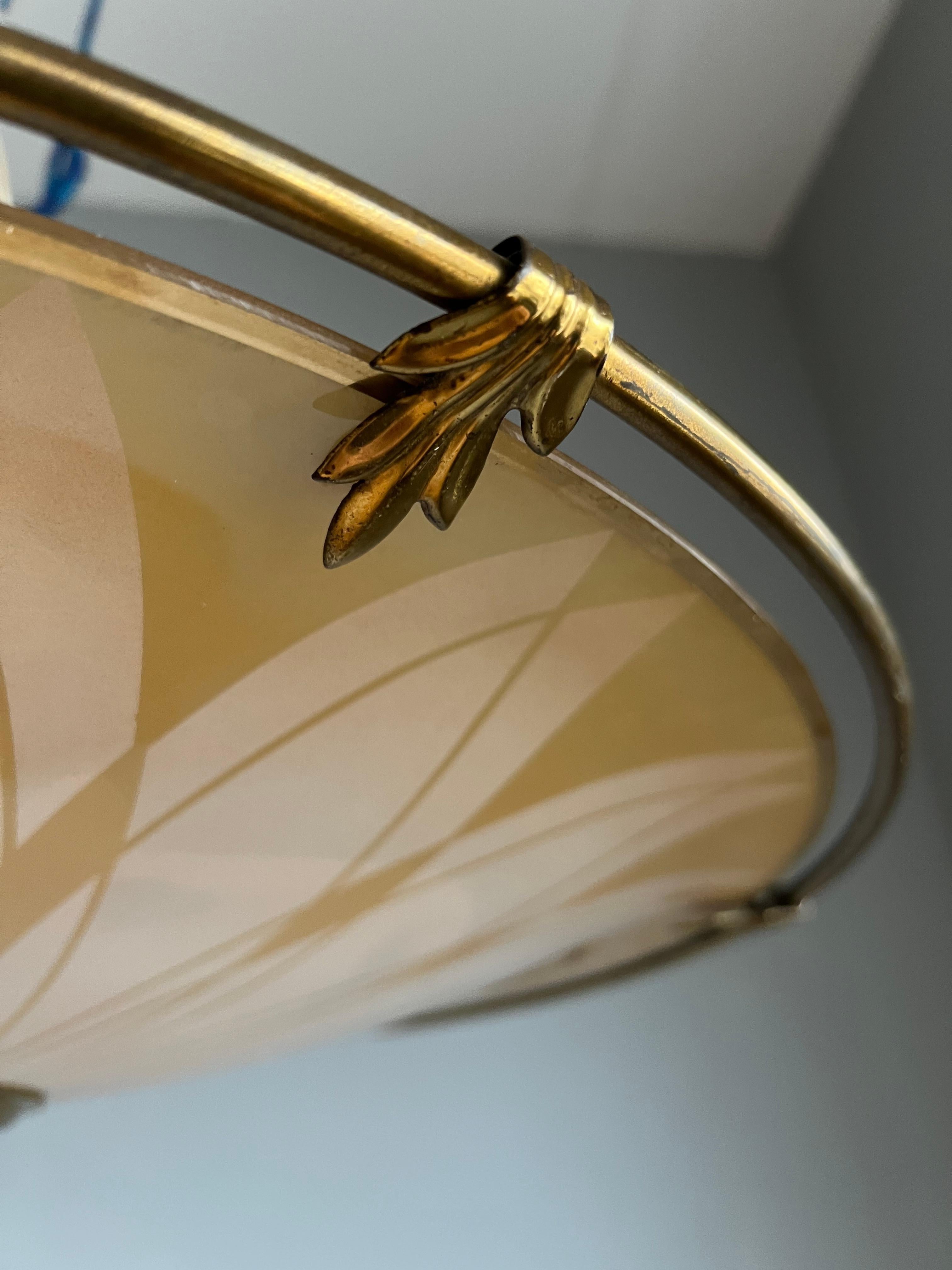Brass Unique Mid-Century Modern Artistic Glass Art Flush Mount or Ceiling Light, 1950