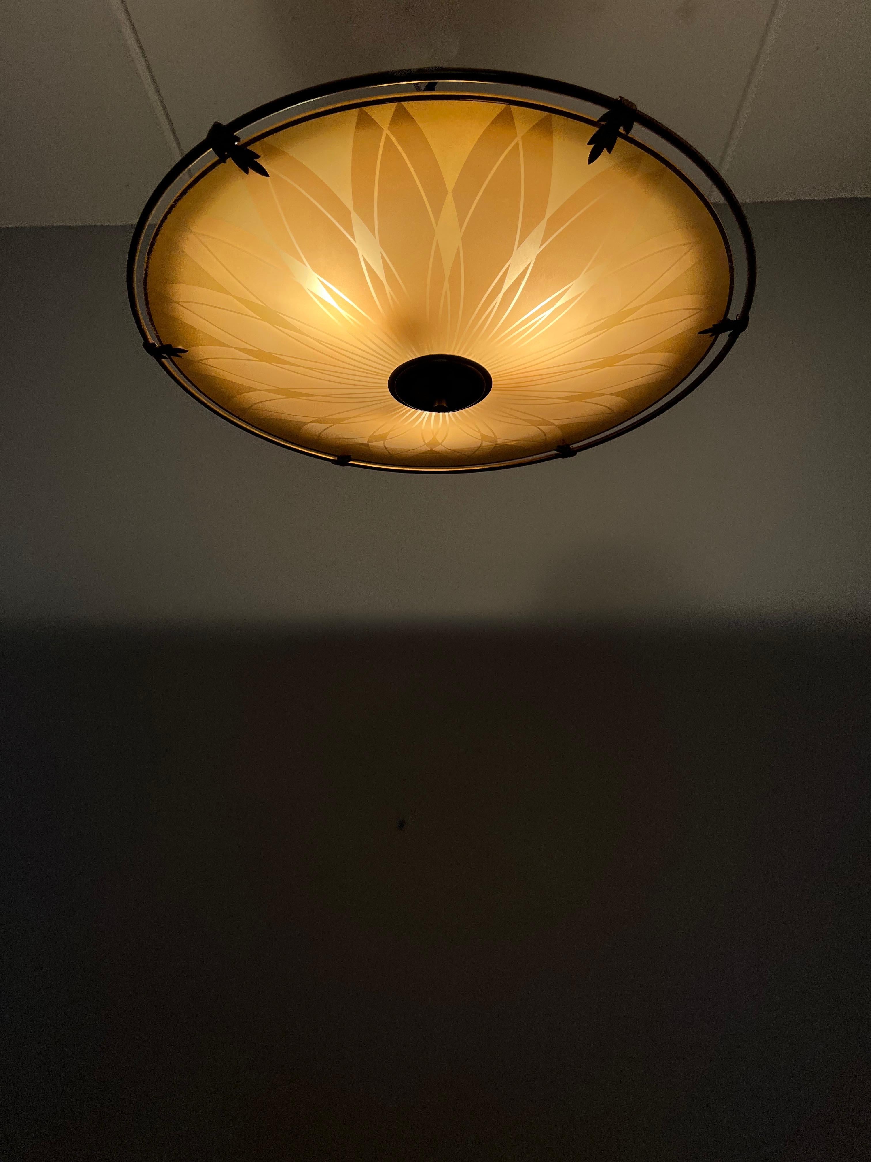 Unique Mid-Century Modern Artistic Glass Art Flush Mount or Ceiling Light, 1950 6