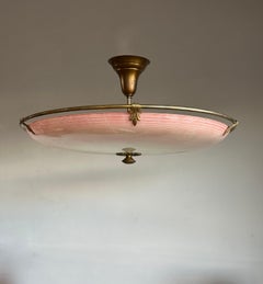 Unique Mid-Century Modern Artistic Glass Art Flush Mount with Brass Ring, 1950s