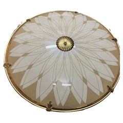 Unique Mid-Century Modern Artistic Glass Art Flush Mount with Brass Ring, 1950s