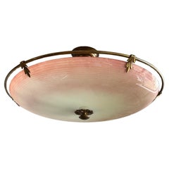 Retro Unique Mid-Century Modern Artistic Glass Art Flush Mount with Brass Ring, 1950s