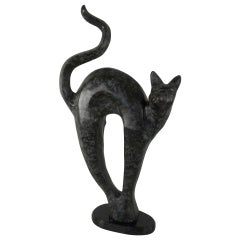 Unique Mid-Century Modern Bronze Arched Back Cat Sculpture